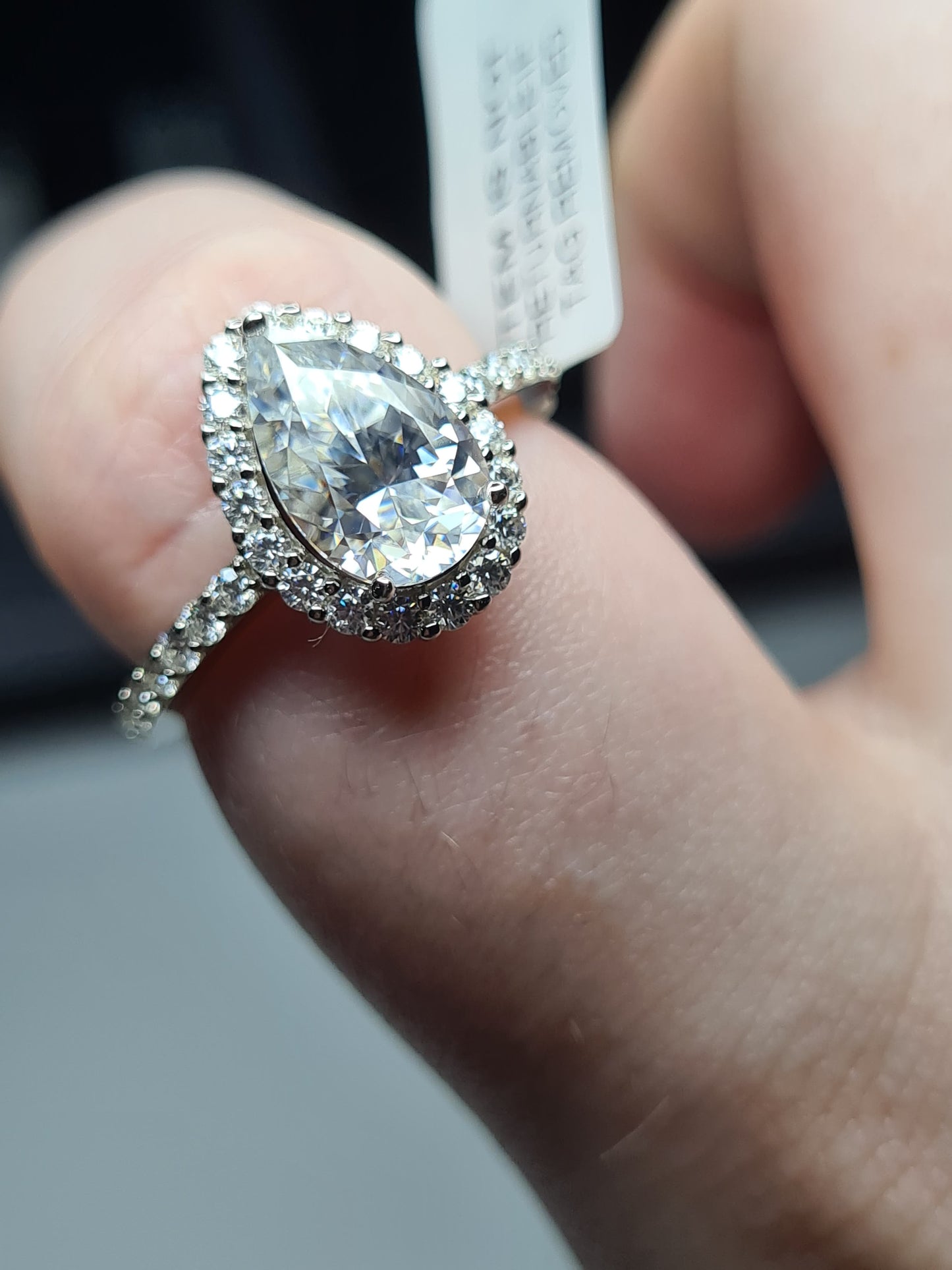 3.71ct Pear Cut Halo Moissanite Ring 925 Sterling Silver SIZE L