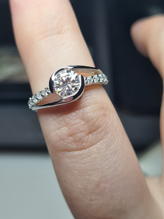 Moissanite SIZE L Bypass Ring 925 Sterling Silver SIZE L