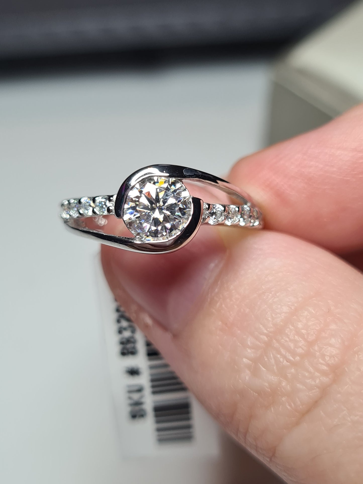 Moissanite SIZE L Bypass Ring 925 Sterling Silver SIZE L