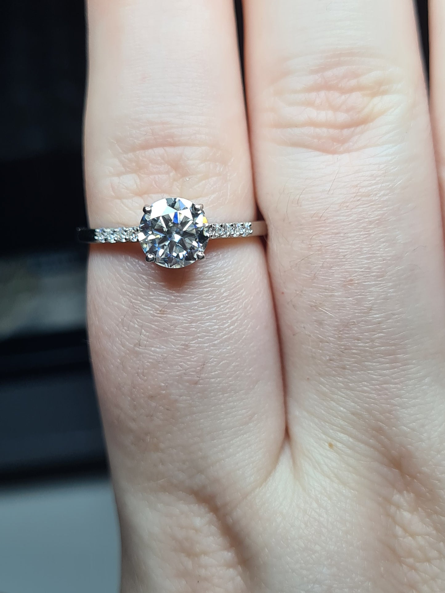 1.31ct Solitaire moissanite Ring with detailed shoulders  925 sterling silver SIZE T