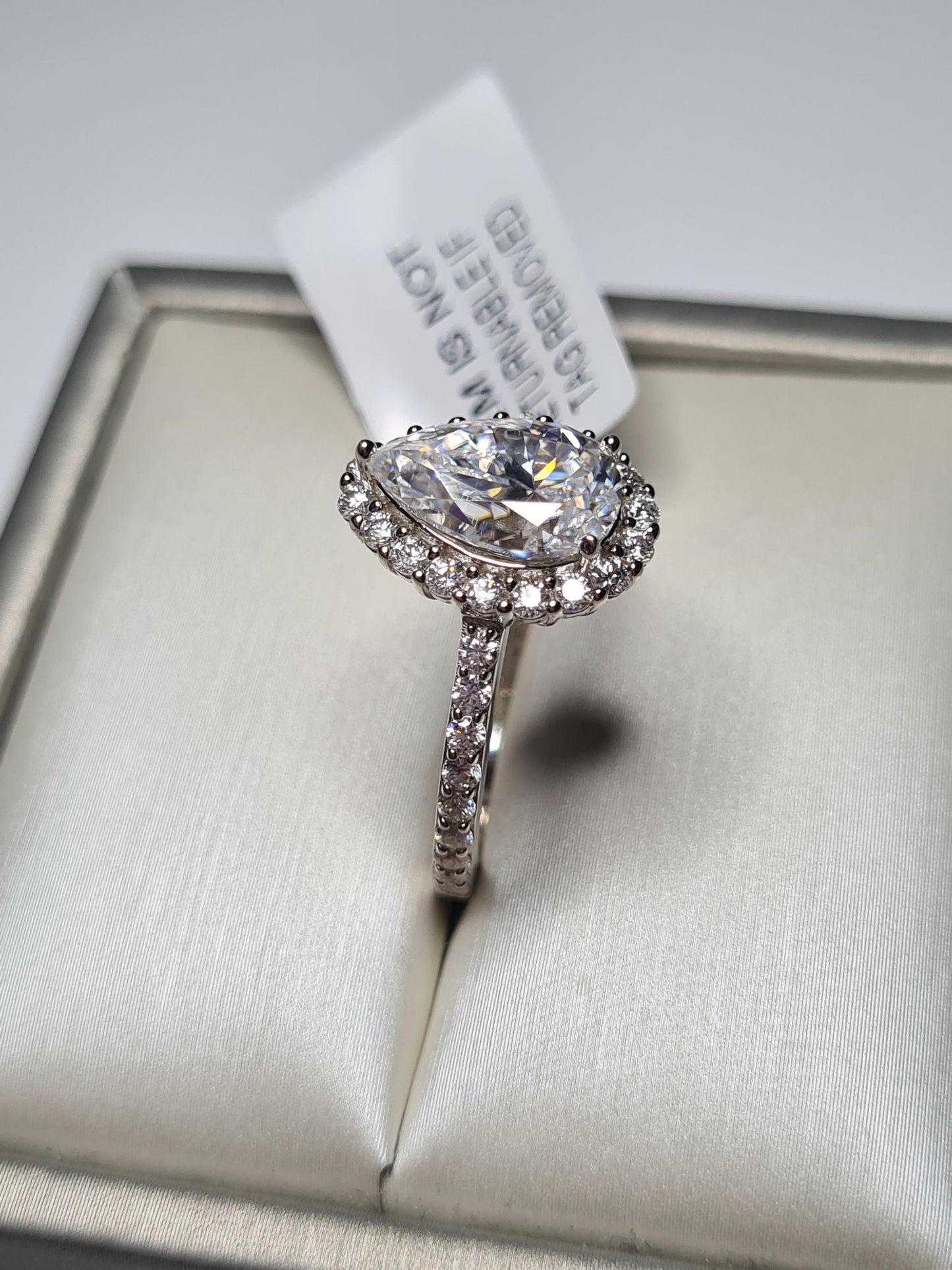 3.71ct Pear Cut Halo Moissanite Ring 925 Sterling Silver SIZE L
