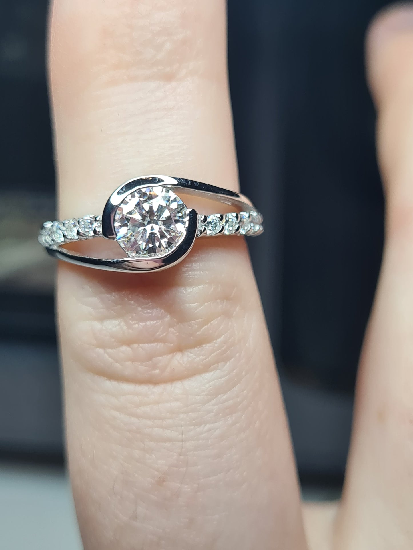 Moissanite SIZE L Bypass Ring 925 Sterling Silver SIZE L