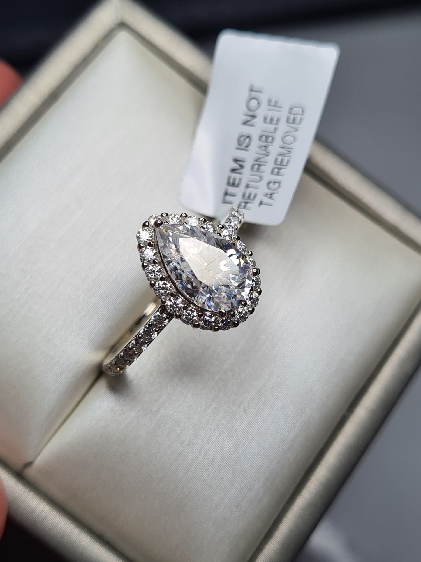 3.71ct Pear Cut Halo Moissanite Ring 925 Sterling Silver SIZE L