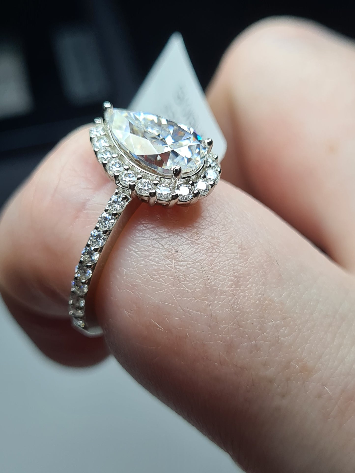 3.71ct Pear Cut Halo Moissanite Ring 925 Sterling Silver SIZE L