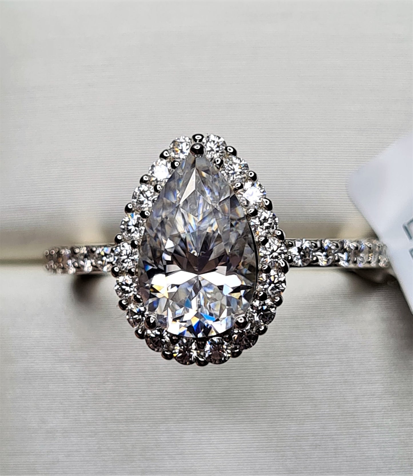 3.71ct Pear Cut Halo Moissanite Ring 925 Sterling Silver SIZE L