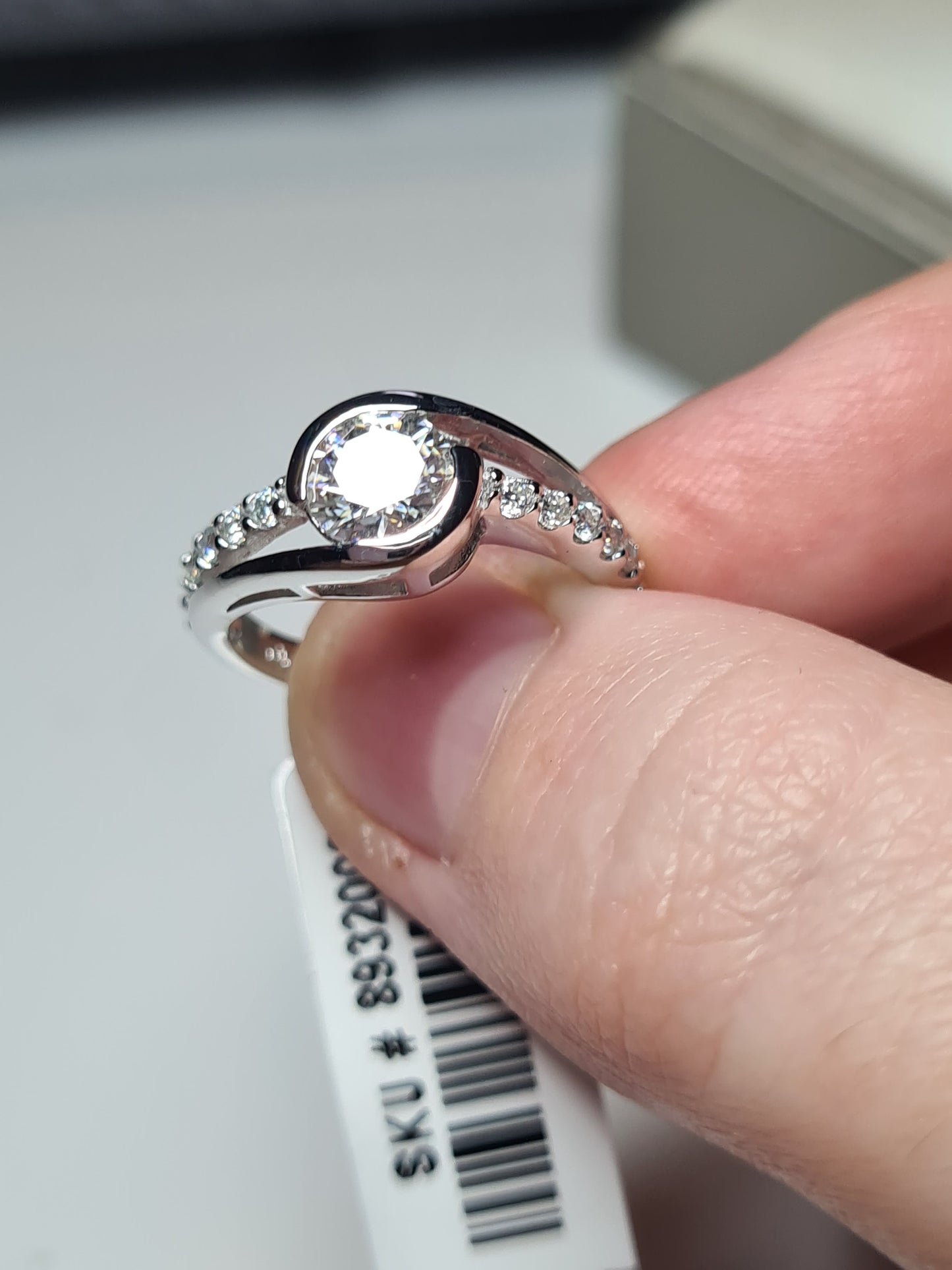 Moissanite SIZE L Bypass Ring 925 Sterling Silver SIZE L