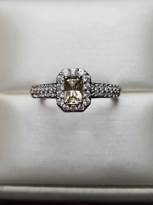 Turkizite with Natural Cambodian Zircon Halo Ring SIZE R