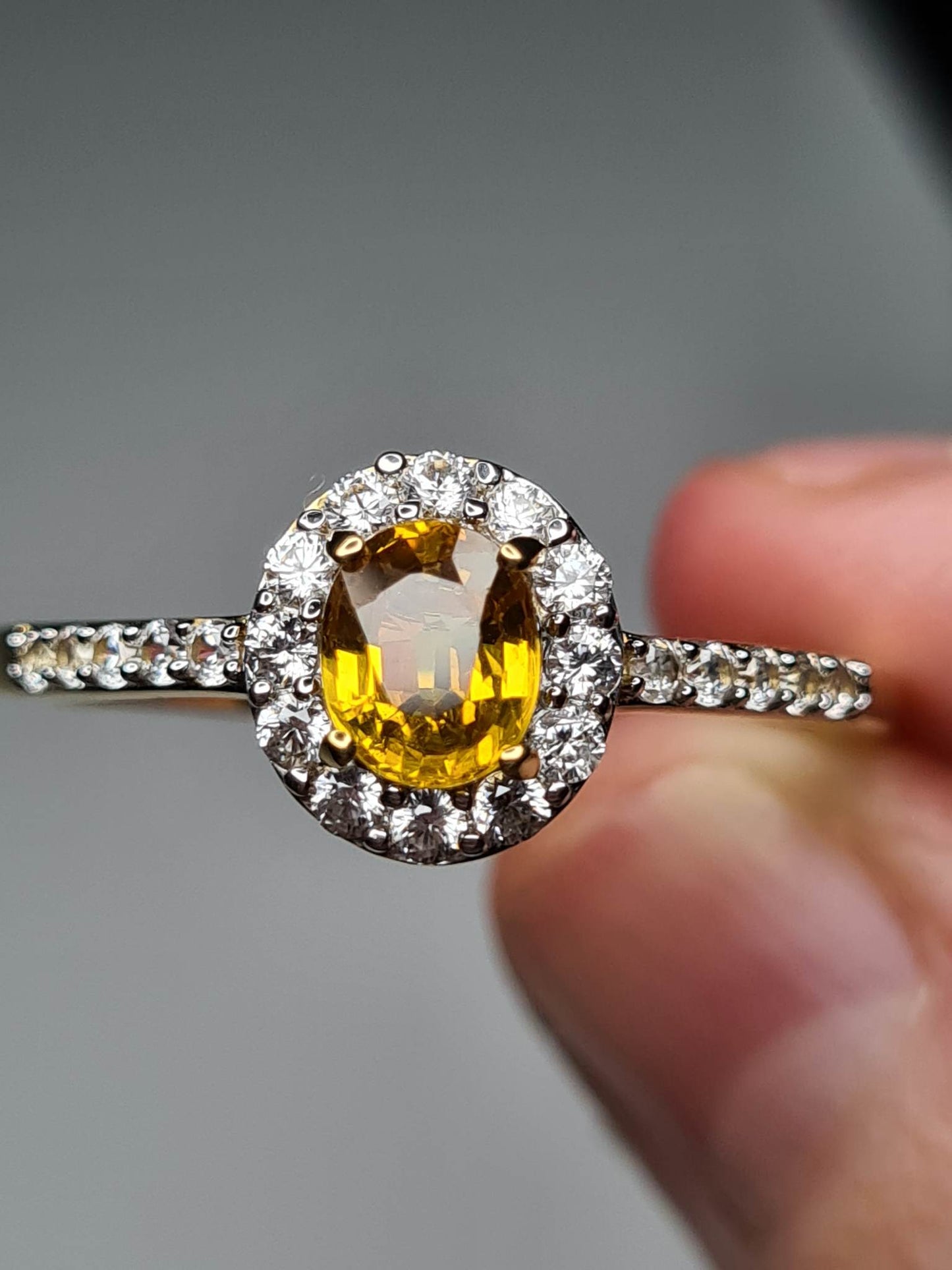 Yellow Sapphire and Natural Cambodian Zircon Halo Ring 18K Gold Overlay Sterling Silver SIZE W