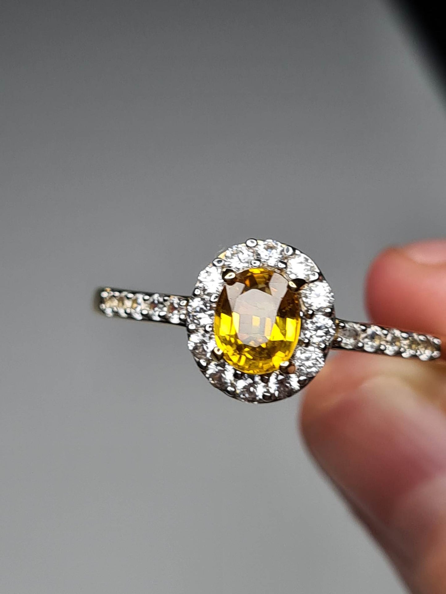 Yellow Sapphire and Natural Cambodian Zircon Halo Ring 18K Gold Overlay Sterling Silver SIZE W