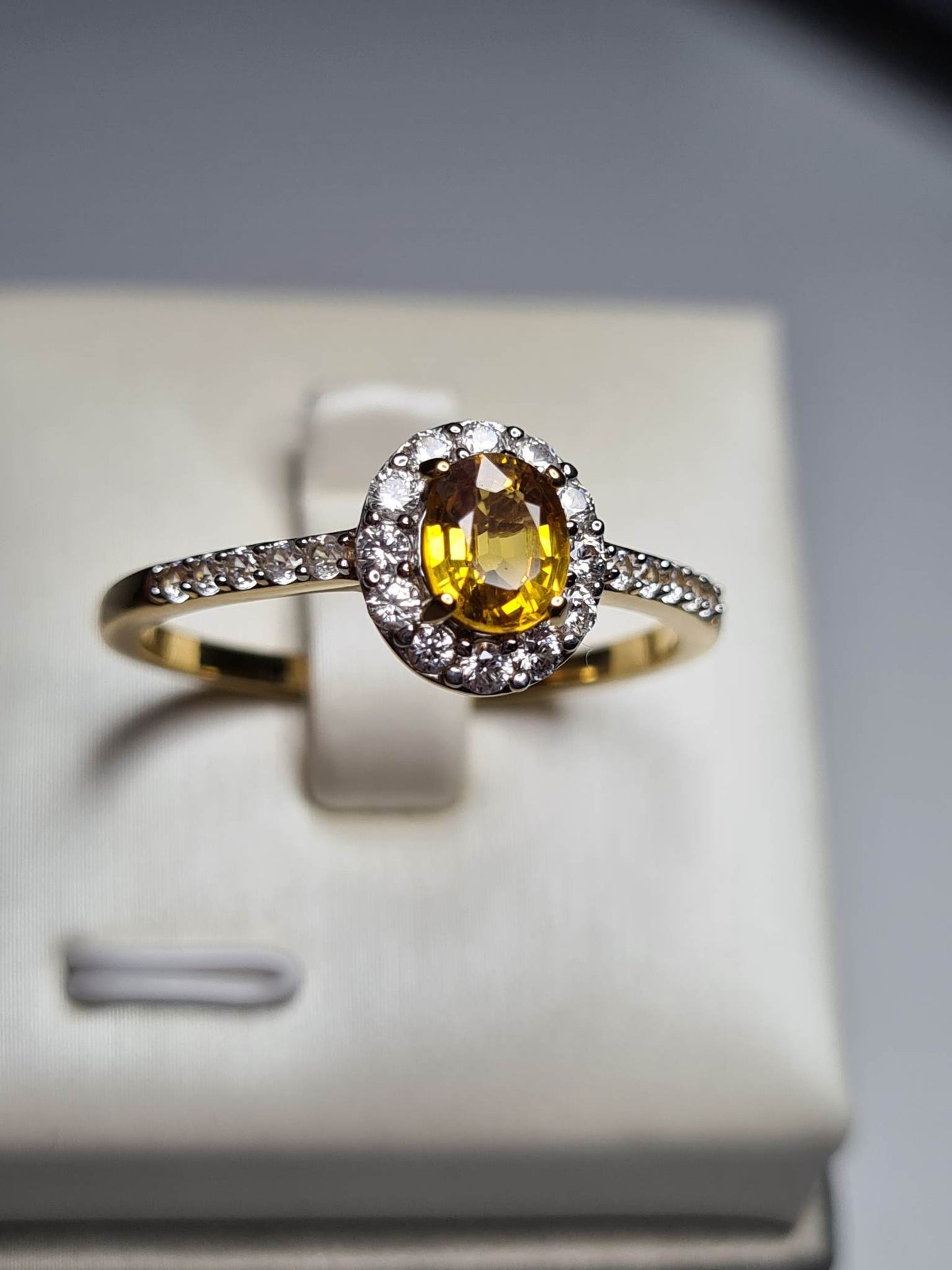 Yellow Sapphire and Natural Cambodian Zircon Halo Ring 18K Gold Overlay Sterling Silver SIZE W