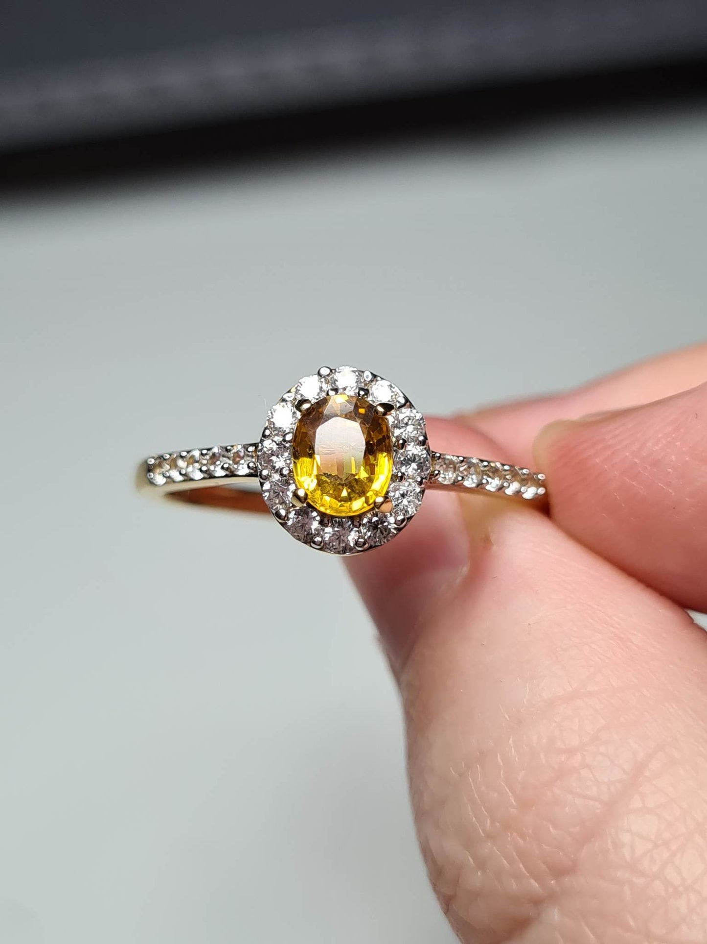 Yellow Sapphire and Natural Cambodian Zircon Halo Ring 18K Gold Overlay Sterling Silver SIZE W