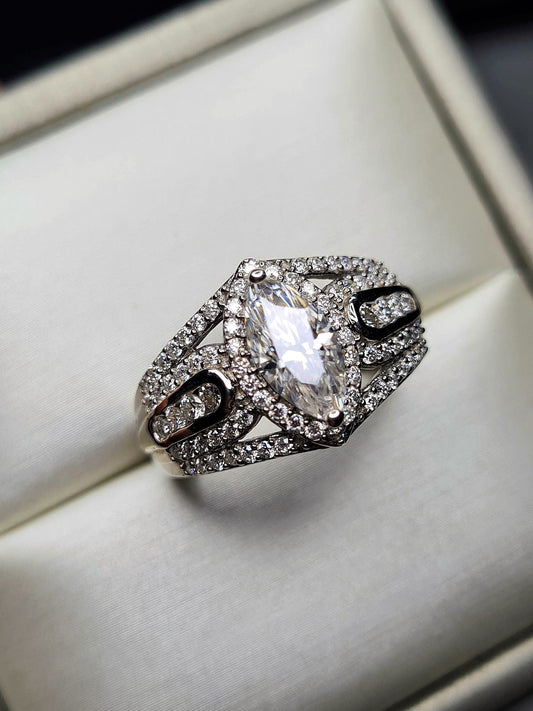 1.56Ct Marquise Moissanite Cluster Ring 925 Sterling Silver SIZE M