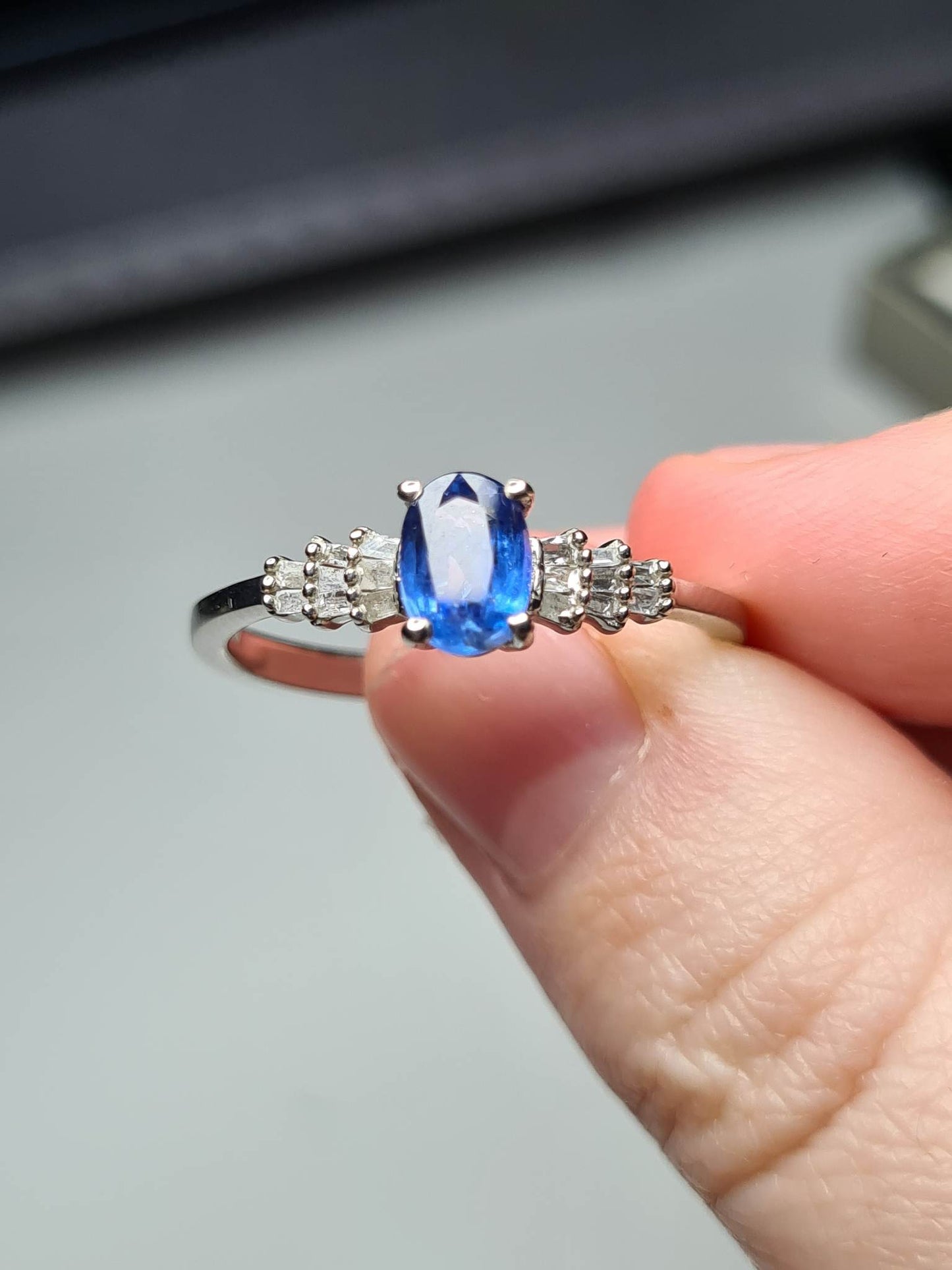 Kashmir Kyanite and Diamond Ballerina Ring in 925 Sterling Silver SIZES M, V