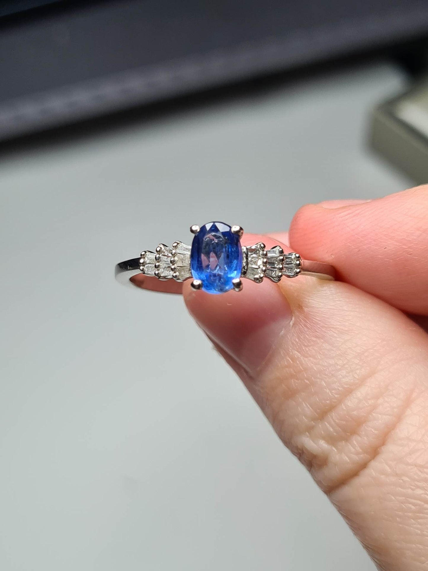 Kashmir Kyanite and Diamond Ballerina Ring in 925 Sterling Silver SIZES M, V