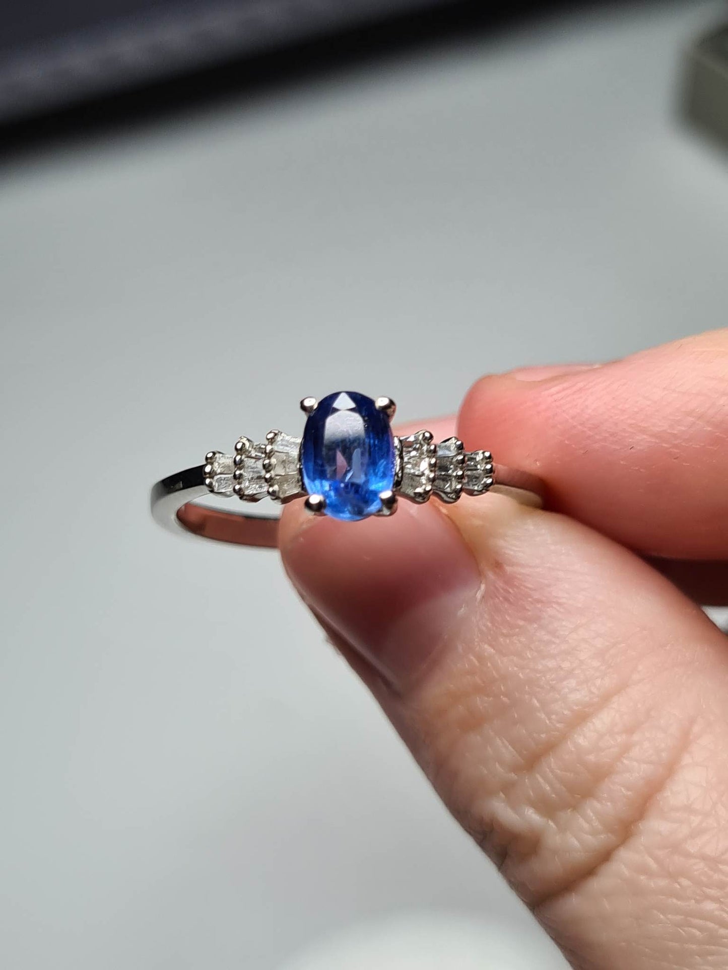 Kashmir Kyanite and Diamond Ballerina Ring in 925 Sterling Silver SIZES M, V