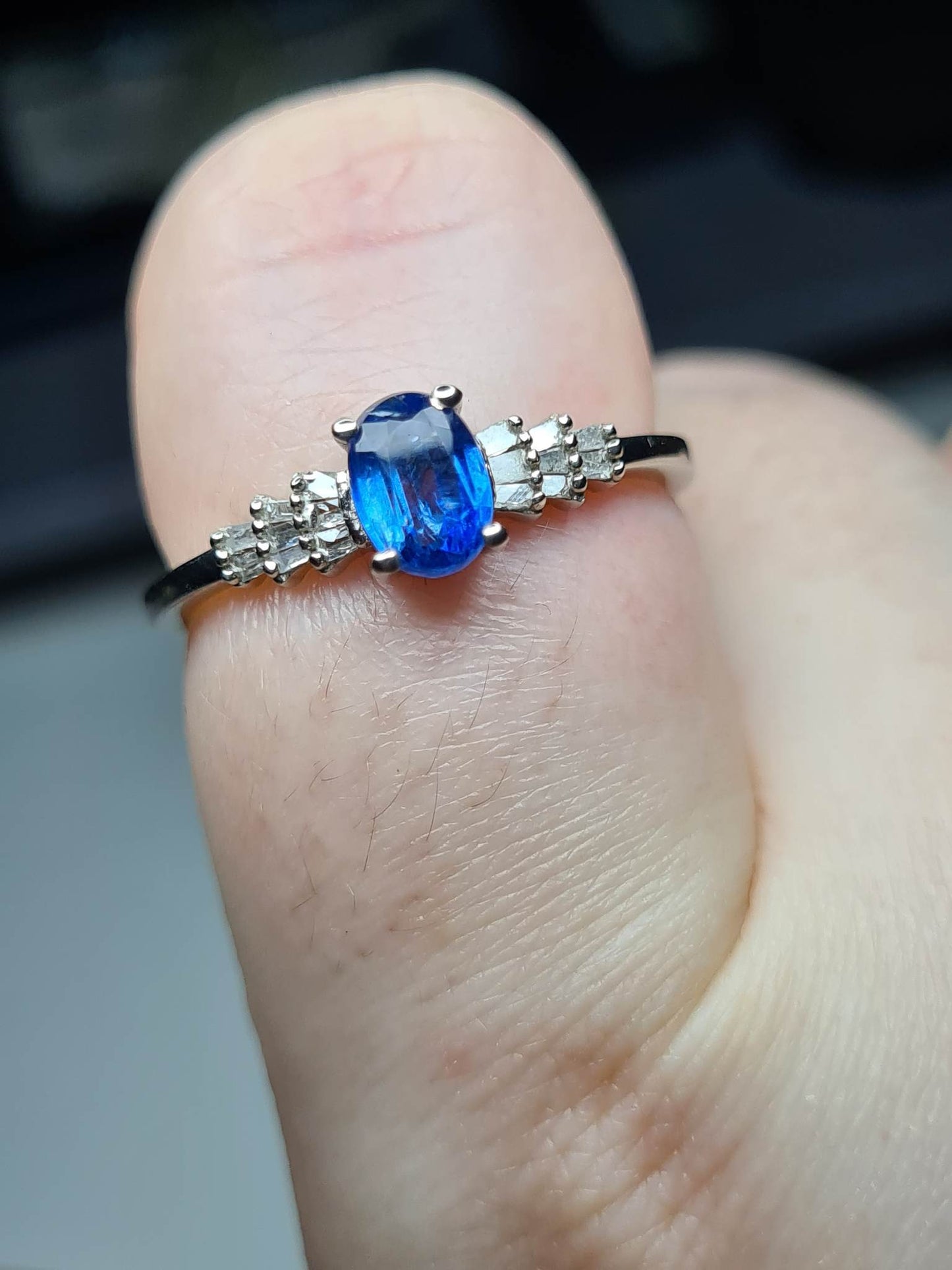 Kashmir Kyanite and Diamond Ballerina Ring in 925 Sterling Silver SIZES M, V