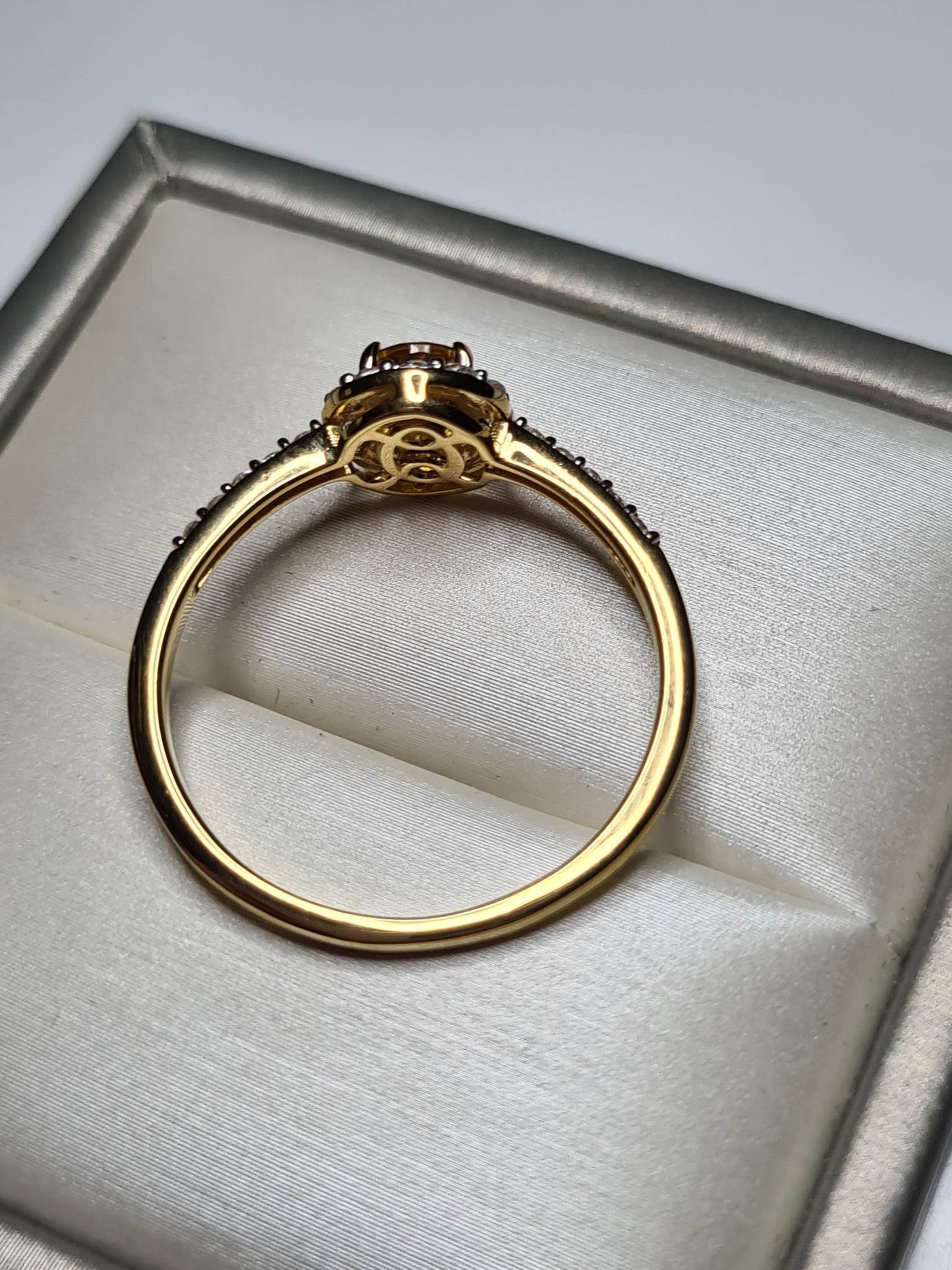 Yellow Sapphire and Natural Cambodian Zircon Halo Ring 18K Gold Overlay Sterling Silver SIZE W