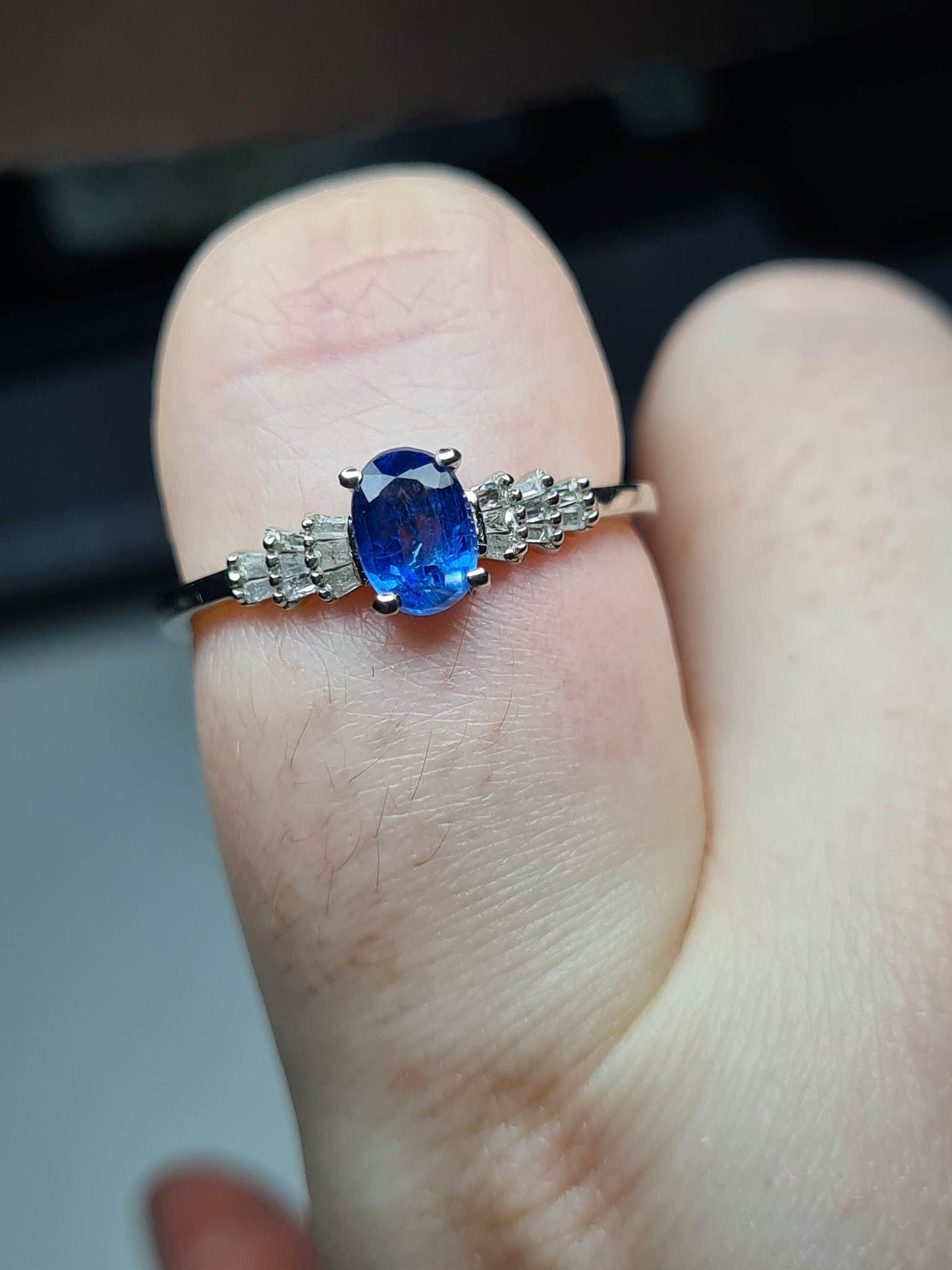 Kashmir Kyanite and Diamond Ballerina Ring in 925 Sterling Silver SIZES M, V