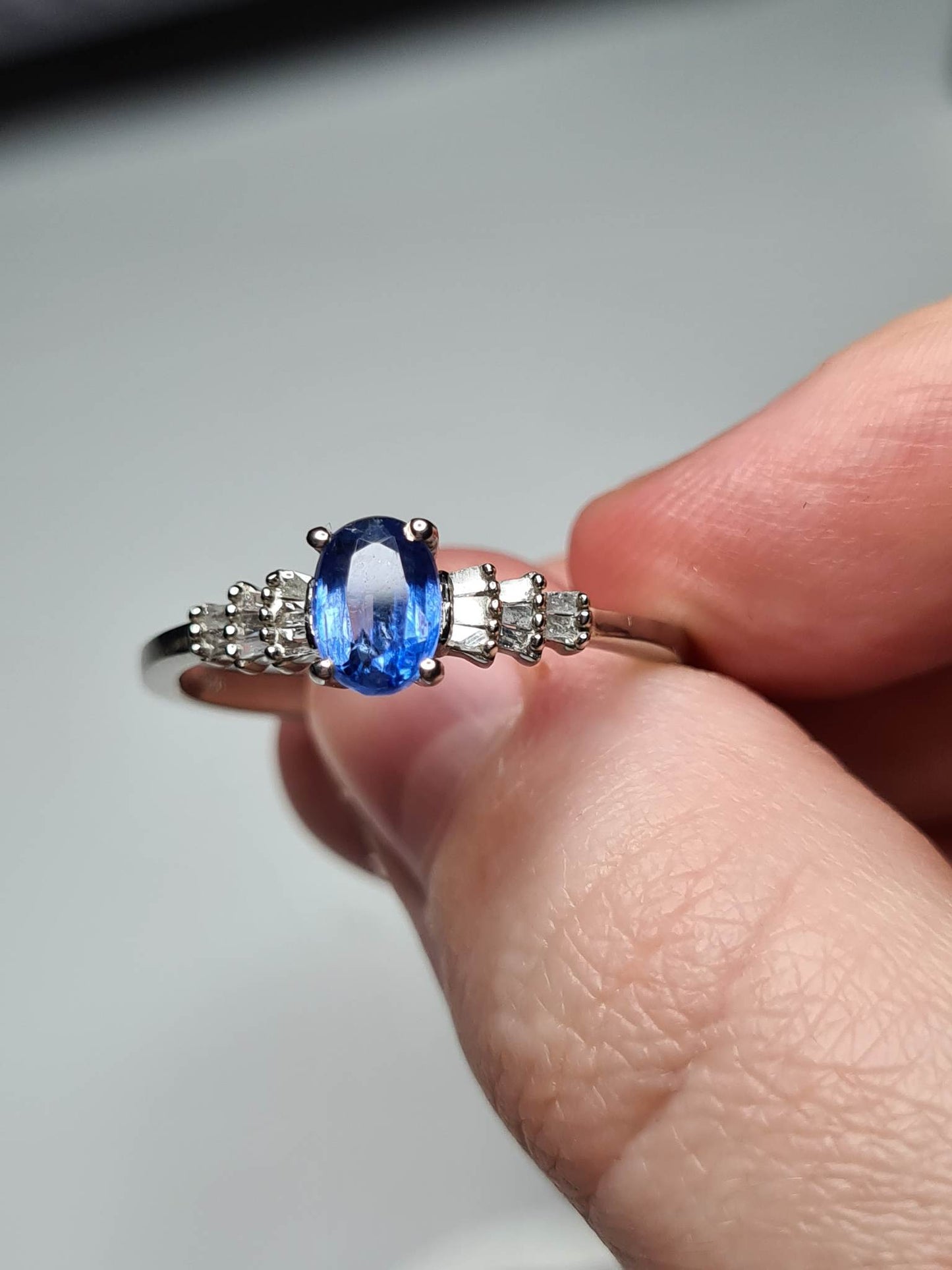 Kashmir Kyanite and Diamond Ballerina Ring in 925 Sterling Silver SIZES M, V