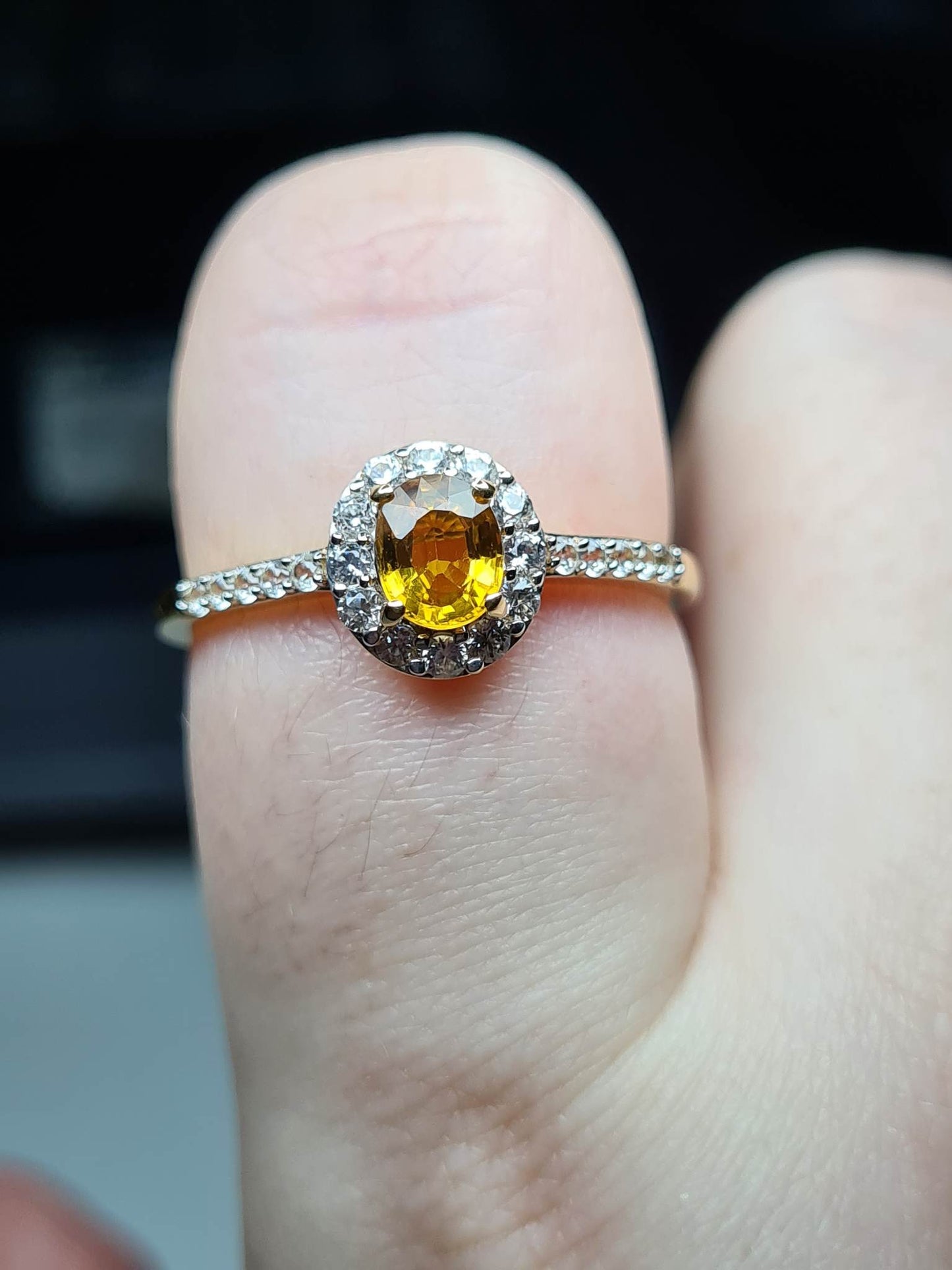 Yellow Sapphire and Natural Cambodian Zircon Halo Ring 18K Gold Overlay Sterling Silver SIZE W