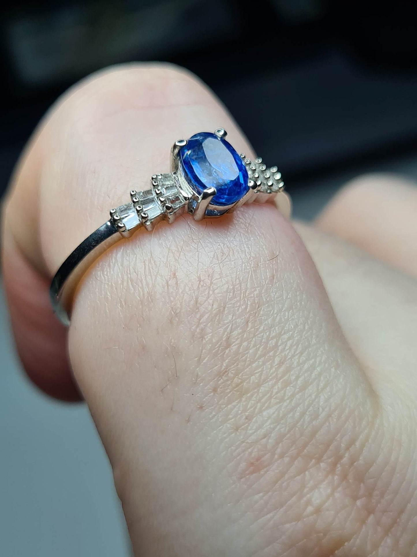 Kashmir Kyanite and Diamond Ballerina Ring in 925 Sterling Silver SIZES M, V