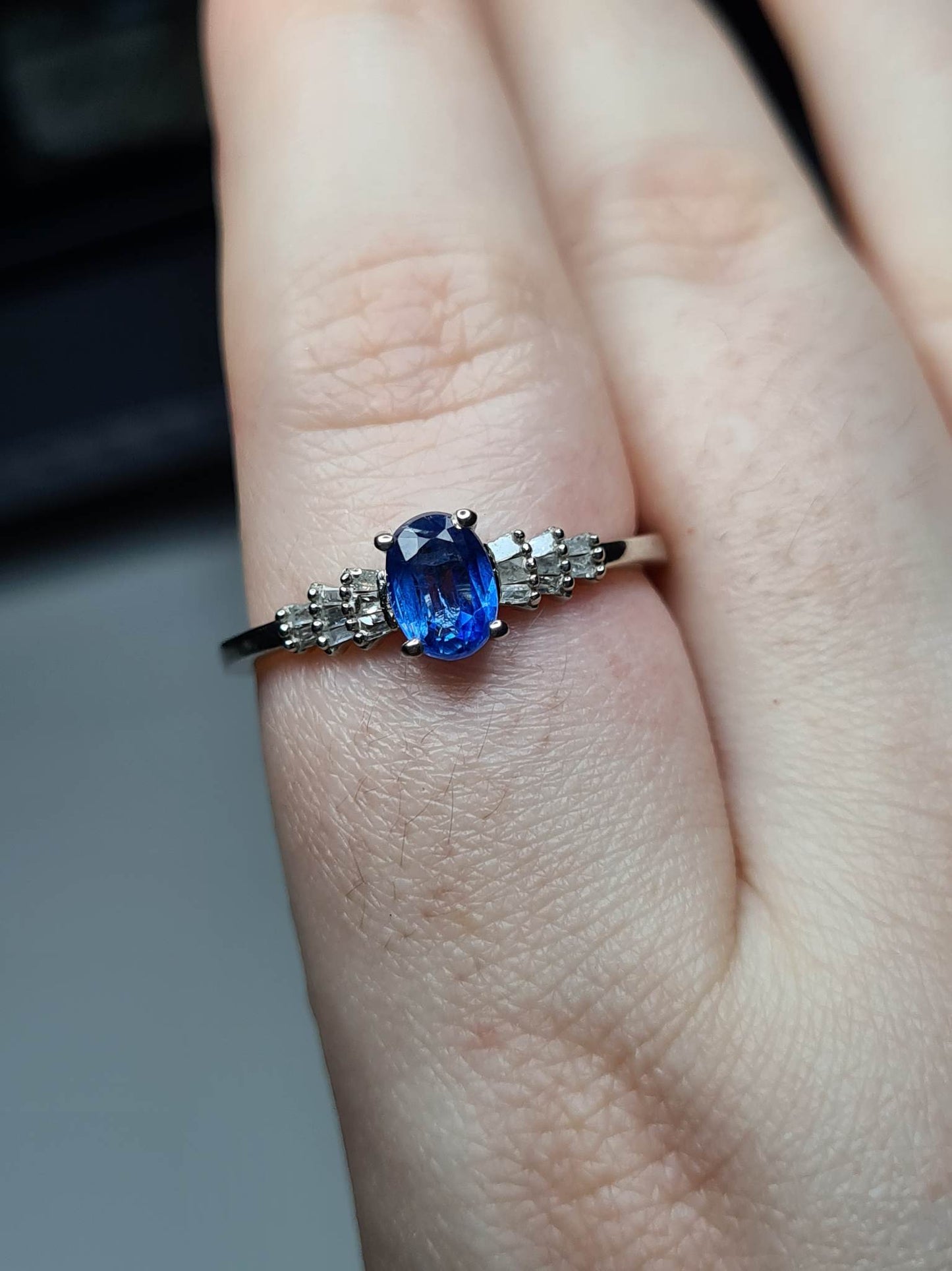 Kashmir Kyanite and Diamond Ballerina Ring in 925 Sterling Silver SIZES M, V