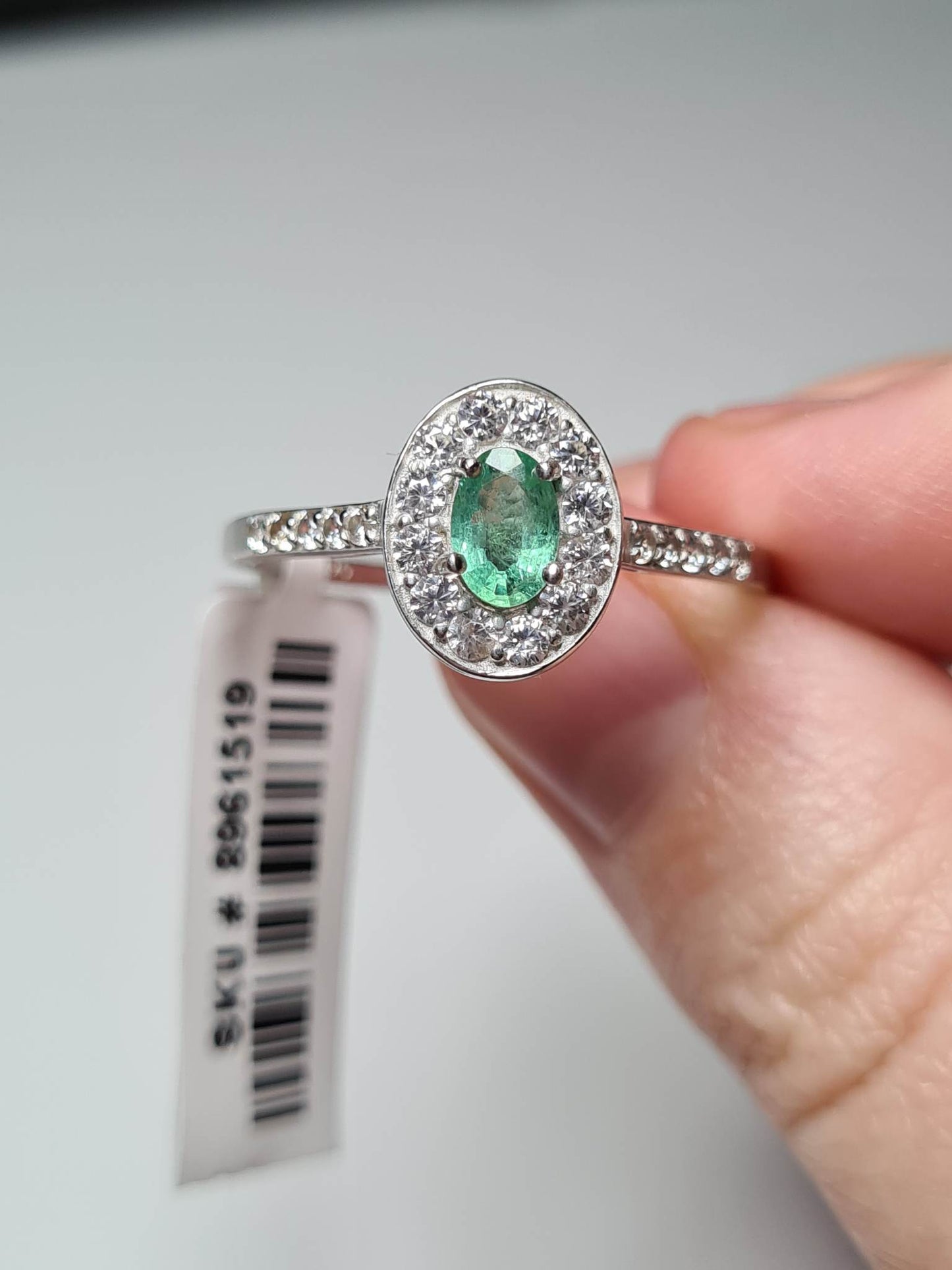 Zambian Emerald and Natural Cambodian Zircon Ring 925 Sterling Silver SIZES N,O,W