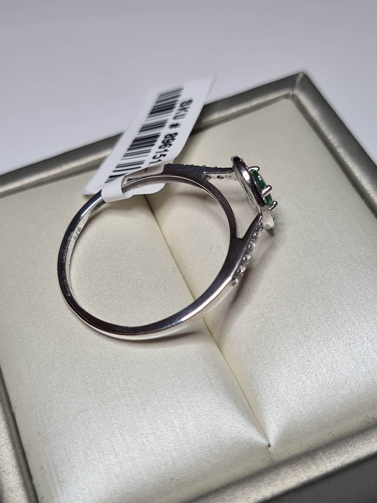 Zambian Emerald and Natural Cambodian Zircon Ring 925 Sterling Silver SIZES N,O,W