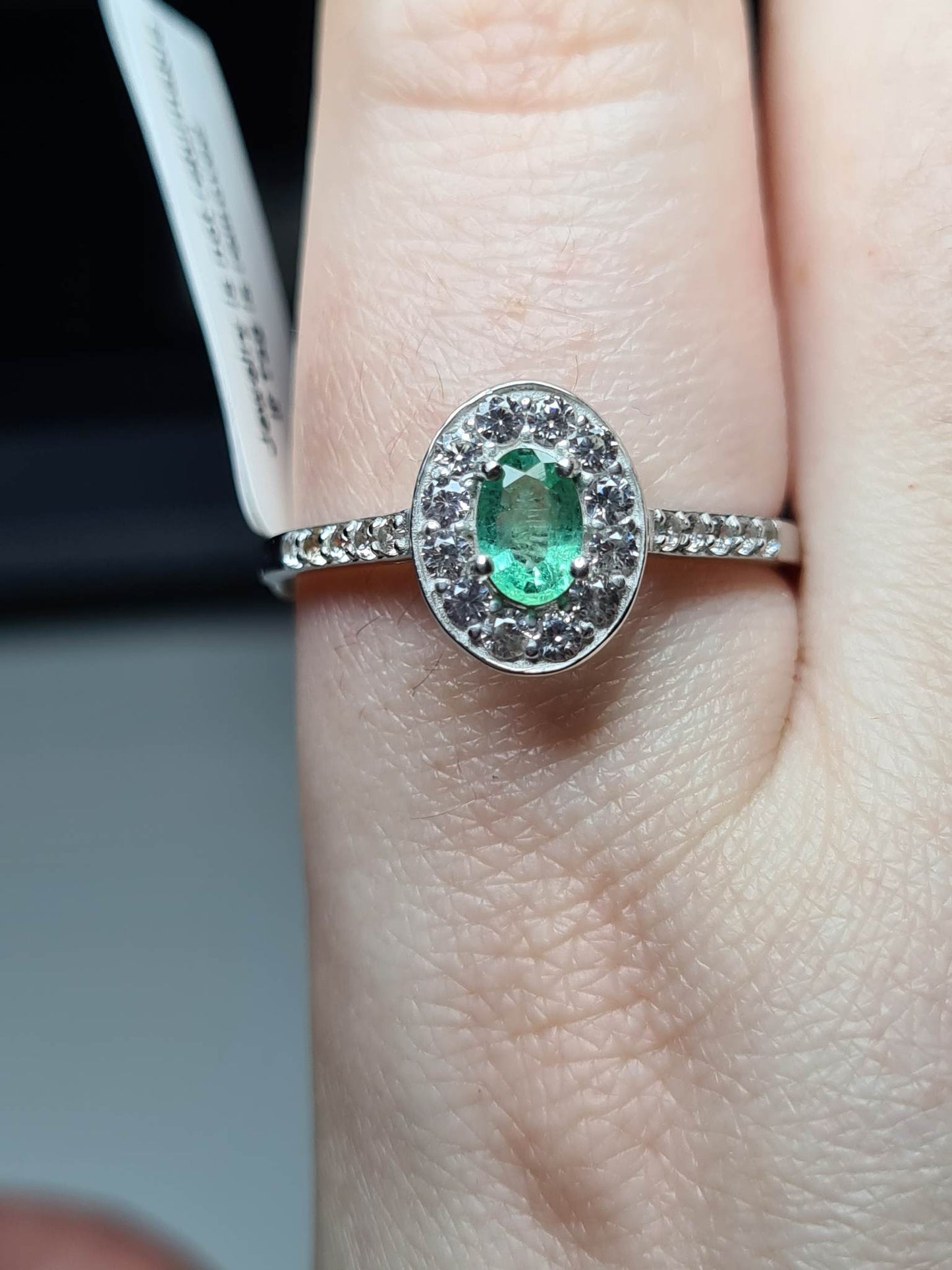 Zambian Emerald and Natural Cambodian Zircon Ring 925 Sterling Silver SIZES N,O,W
