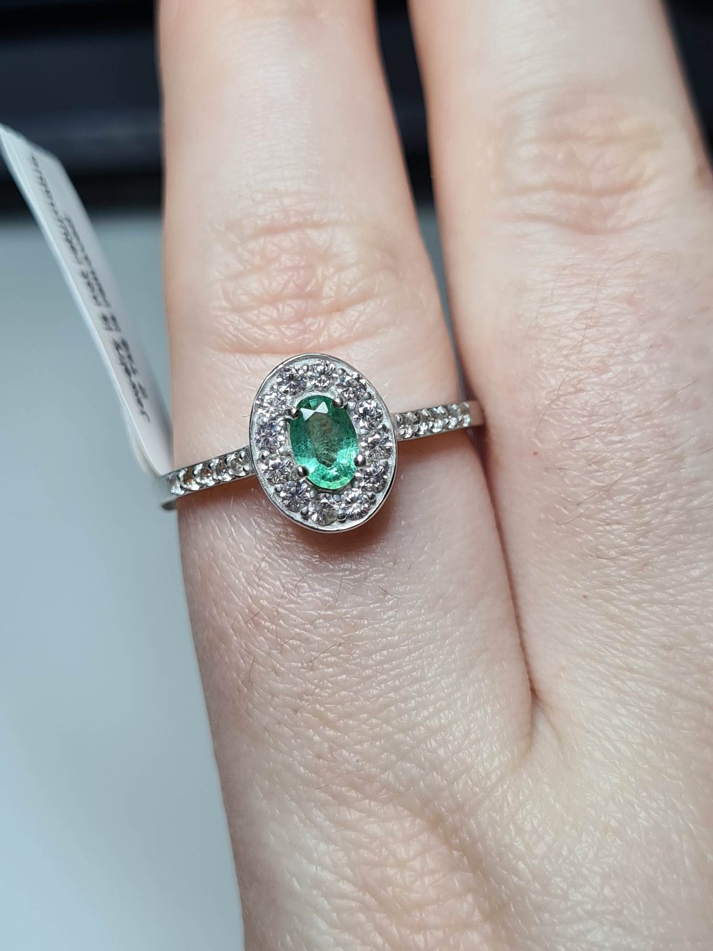 Zambian Emerald and Natural Cambodian Zircon Ring 925 Sterling Silver SIZES N,O,W