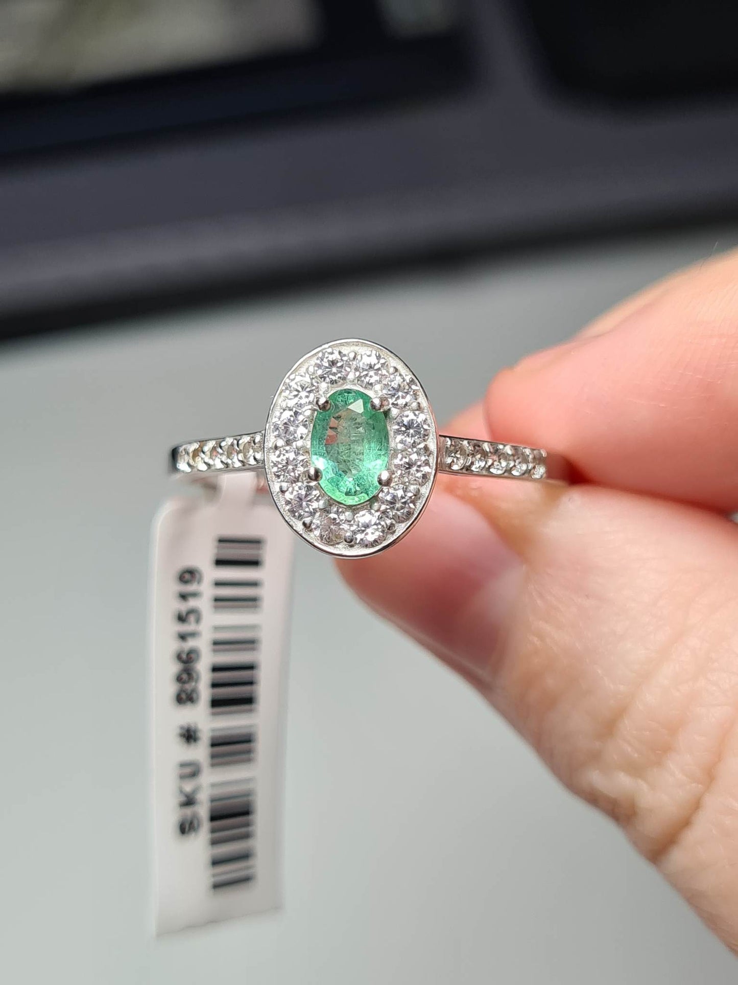 Zambian Emerald and Natural Cambodian Zircon Ring 925 Sterling Silver SIZES N,O,W