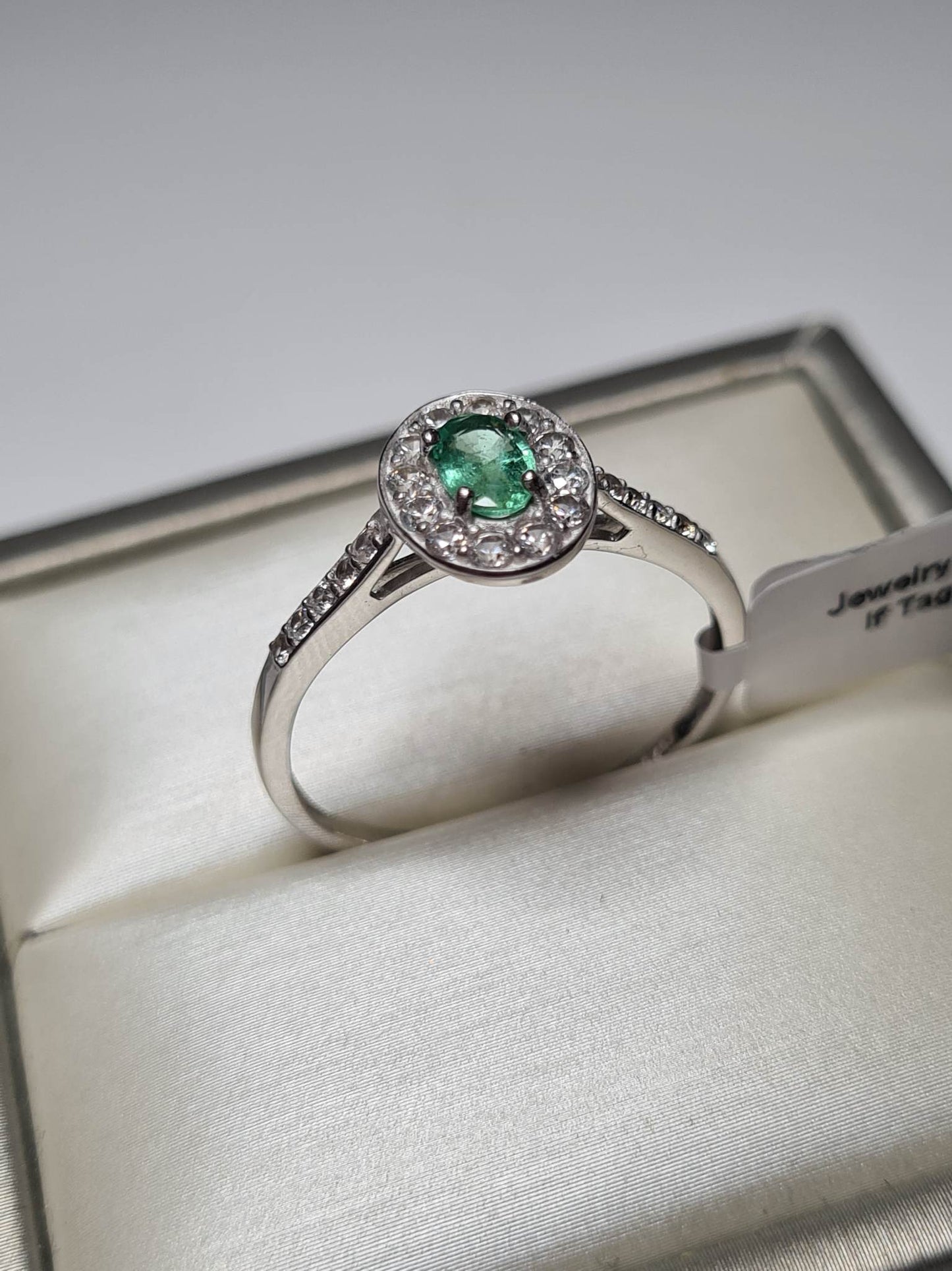 Zambian Emerald and Natural Cambodian Zircon Ring 925 Sterling Silver SIZES N,O,W