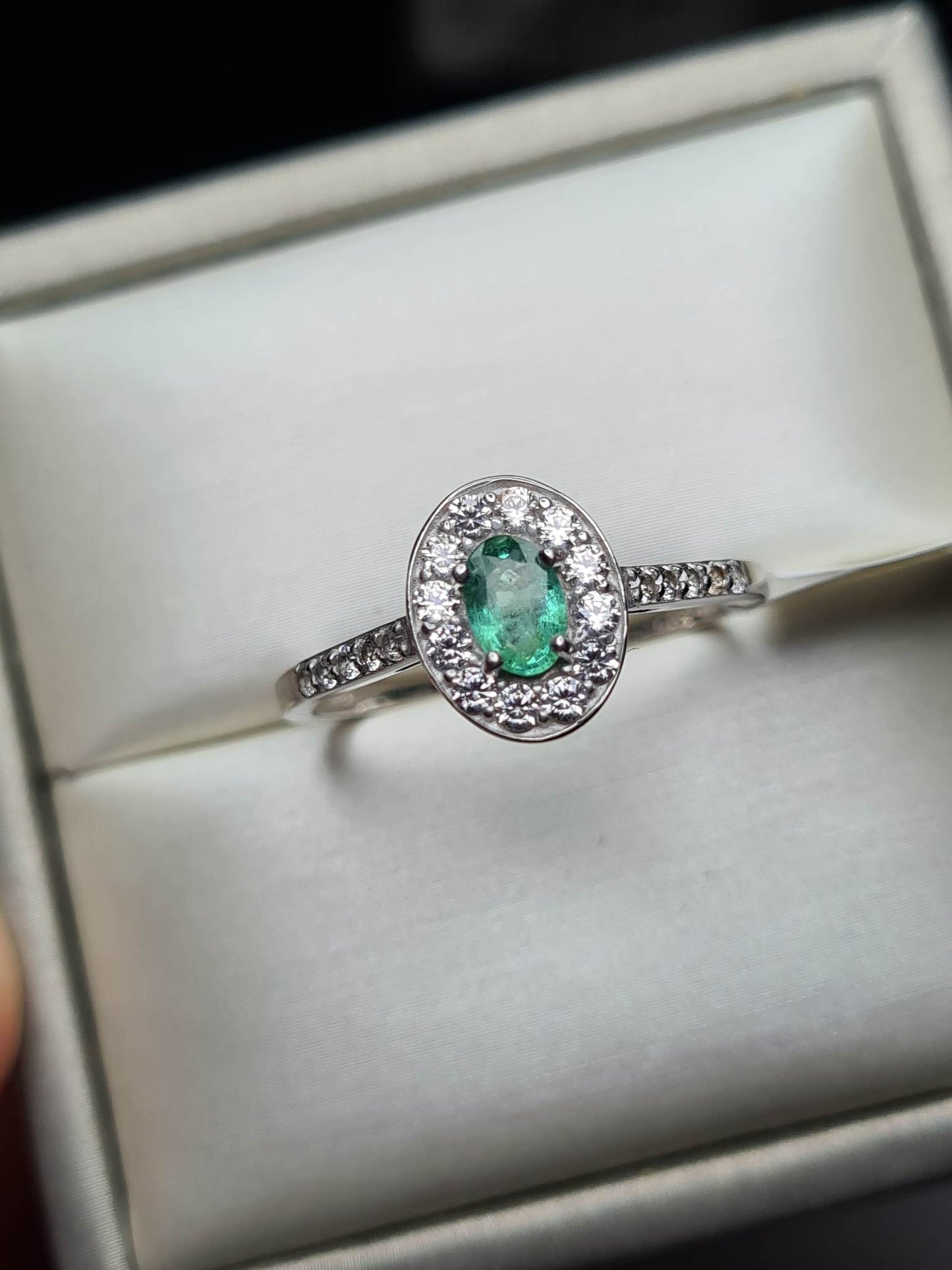 Zambian Emerald and Natural Cambodian Zircon Ring 925 Sterling Silver SIZES N,O,W