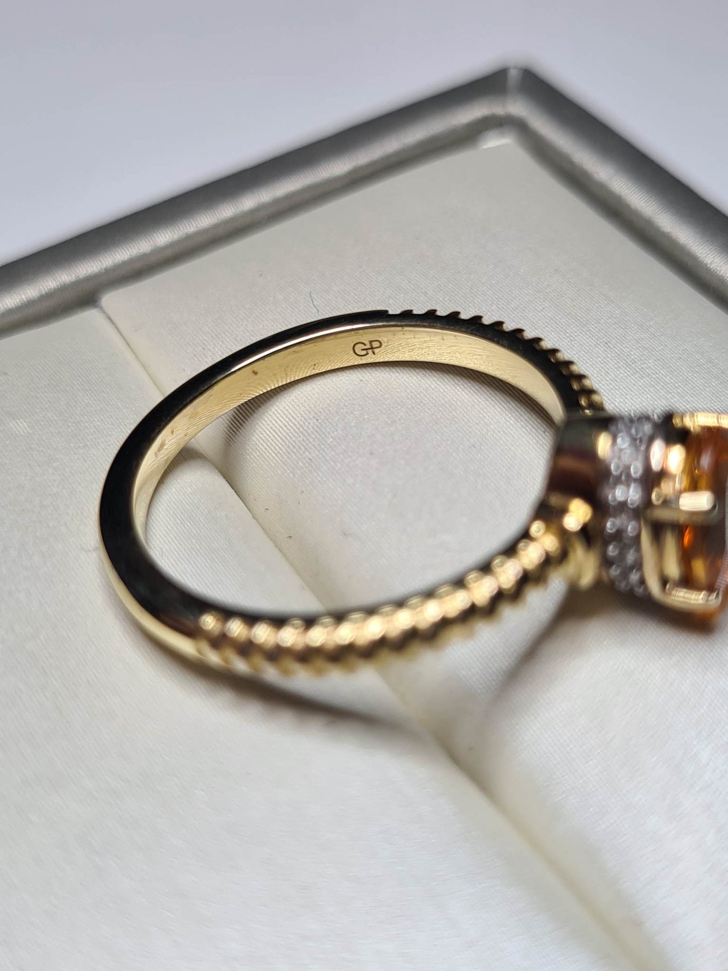 Art Deco Fire Opal And Zircon Ring Sterling Silver Gold Overlay SIZE M