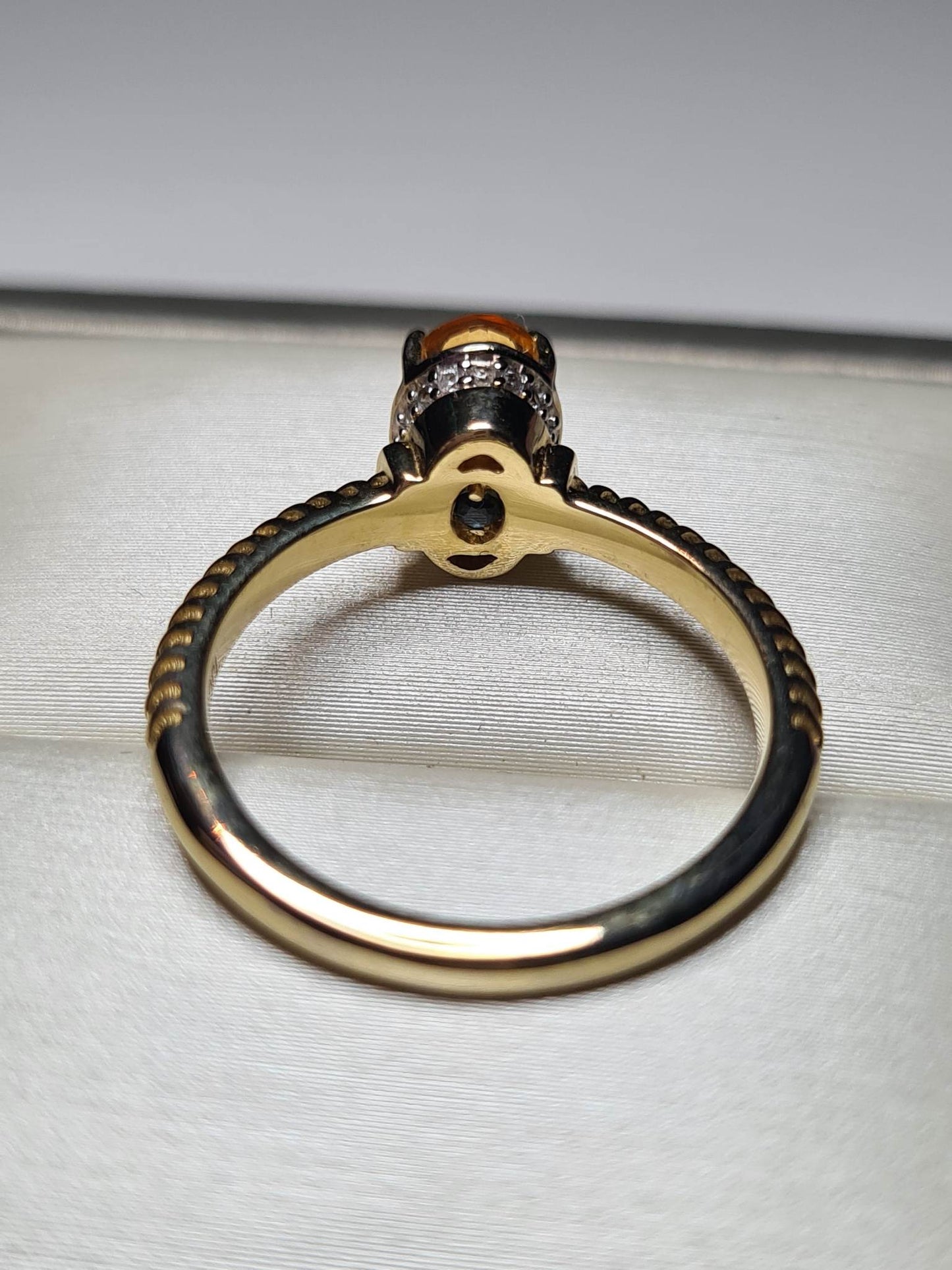 Art Deco Fire Opal And Zircon Ring Sterling Silver Gold Overlay SIZE M