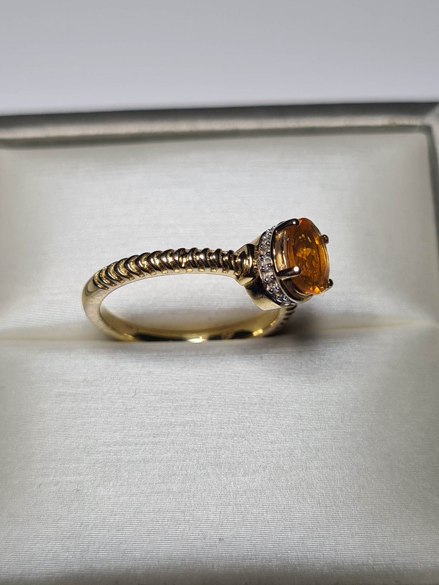 Art Deco Fire Opal And Zircon Ring Sterling Silver Gold Overlay SIZE M