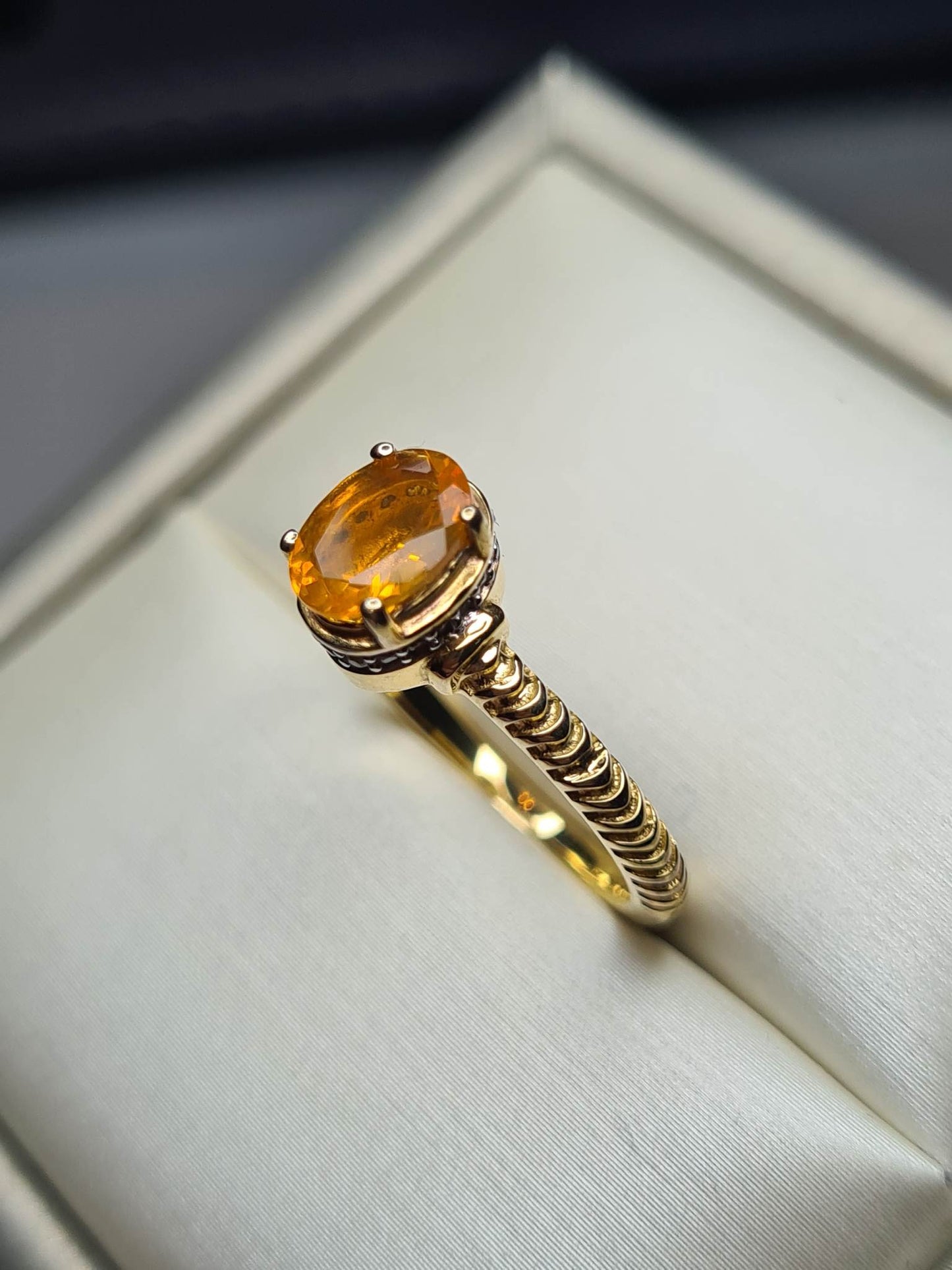 Art Deco Fire Opal And Zircon Ring Sterling Silver Gold Overlay SIZE M