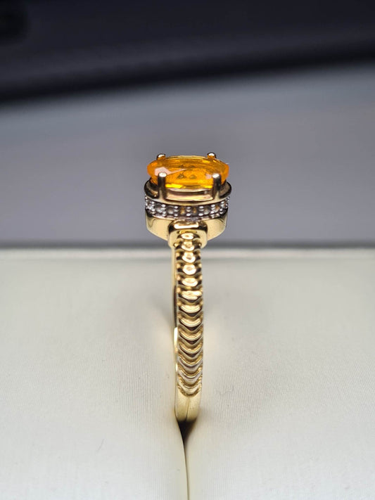 Art Deco Fire Opal And Zircon Ring Sterling Silver Gold Overlay SIZE M