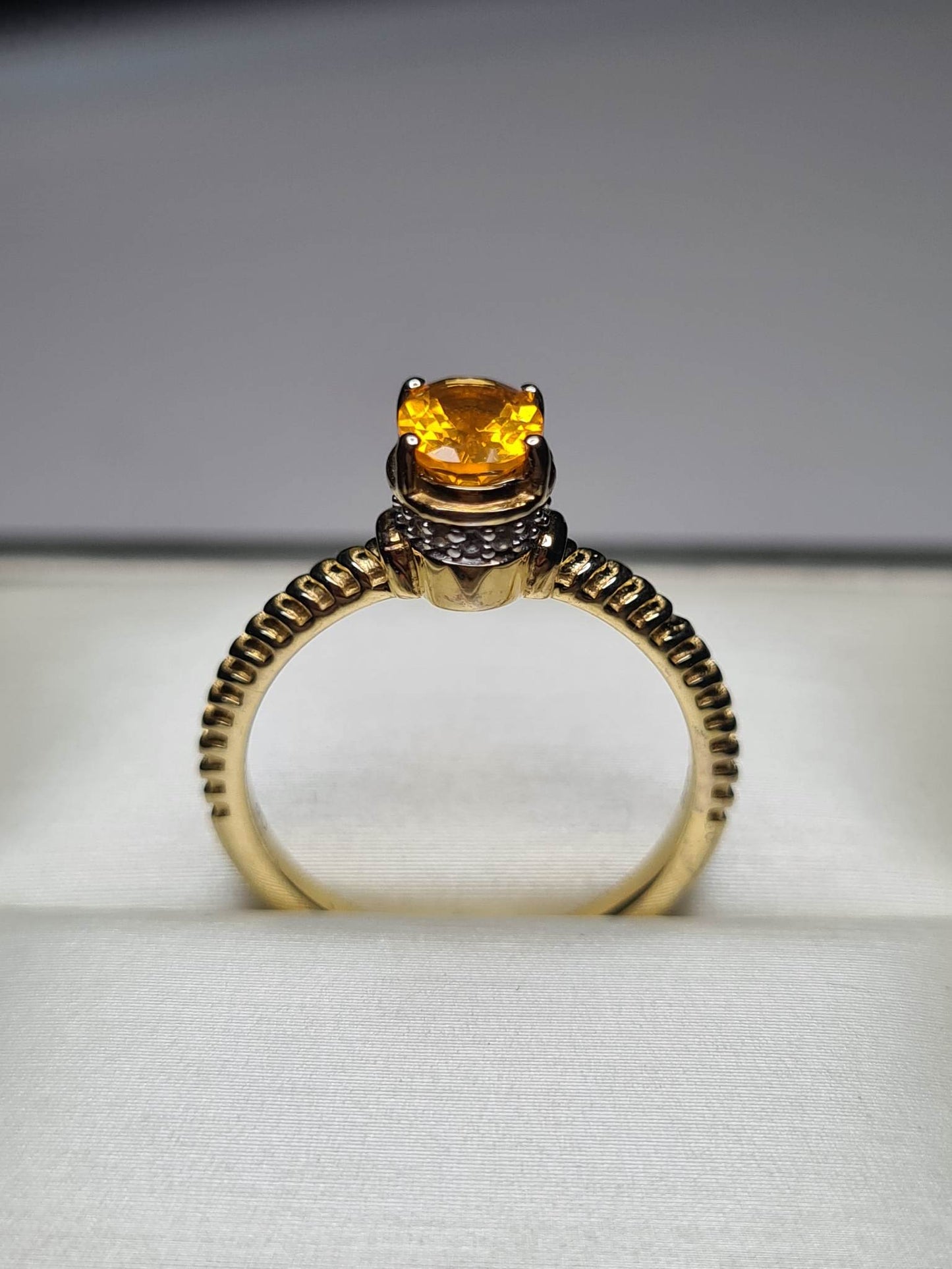 Art Deco Fire Opal And Zircon Ring Sterling Silver Gold Overlay SIZE M