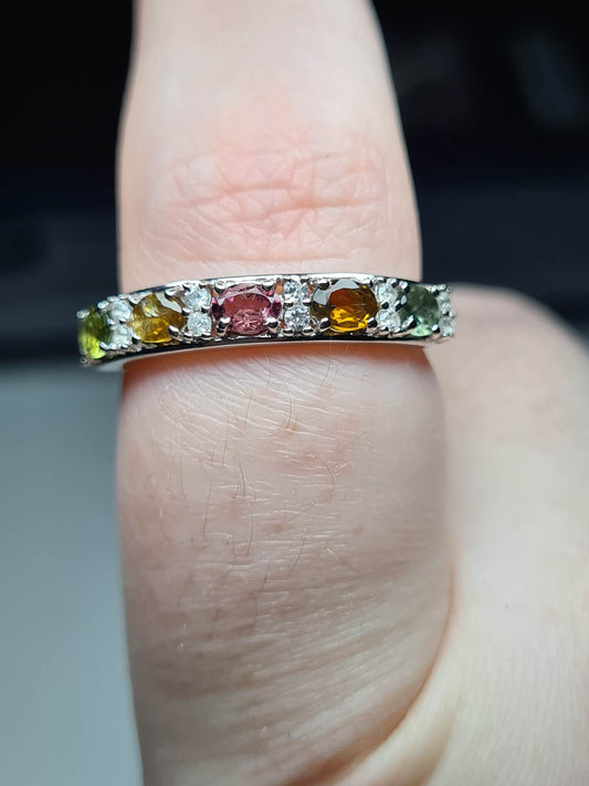 Tourmaline Half Eternity Ring 925 Sterling Silver SIZE R
