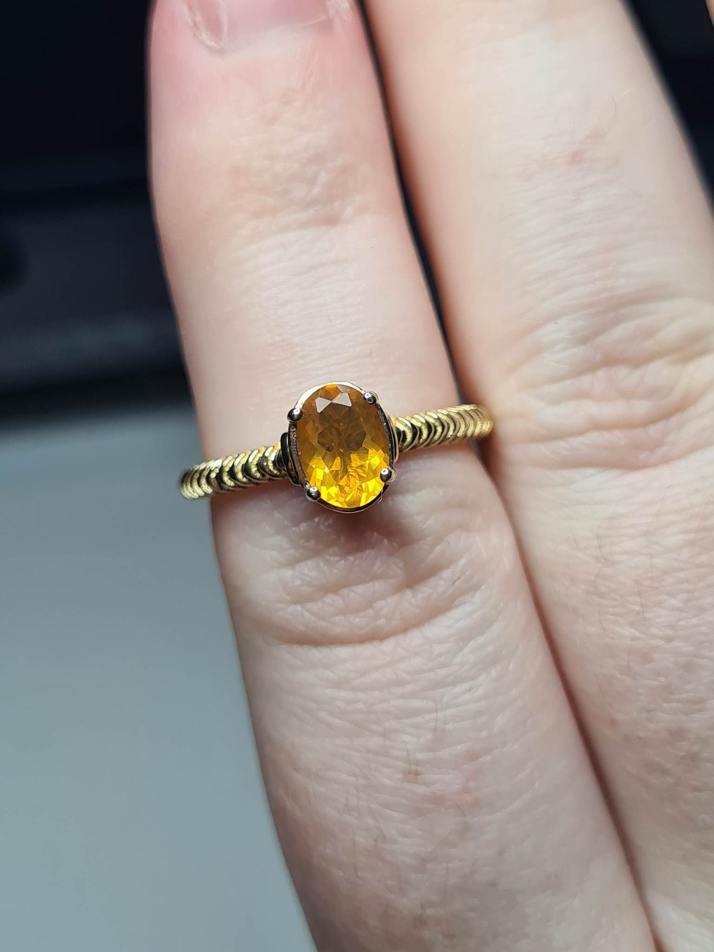 Art Deco Fire Opal And Zircon Ring Sterling Silver Gold Overlay SIZE M