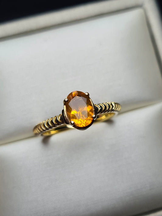 Art Deco Fire Opal And Zircon Ring Sterling Silver Gold Overlay SIZE M