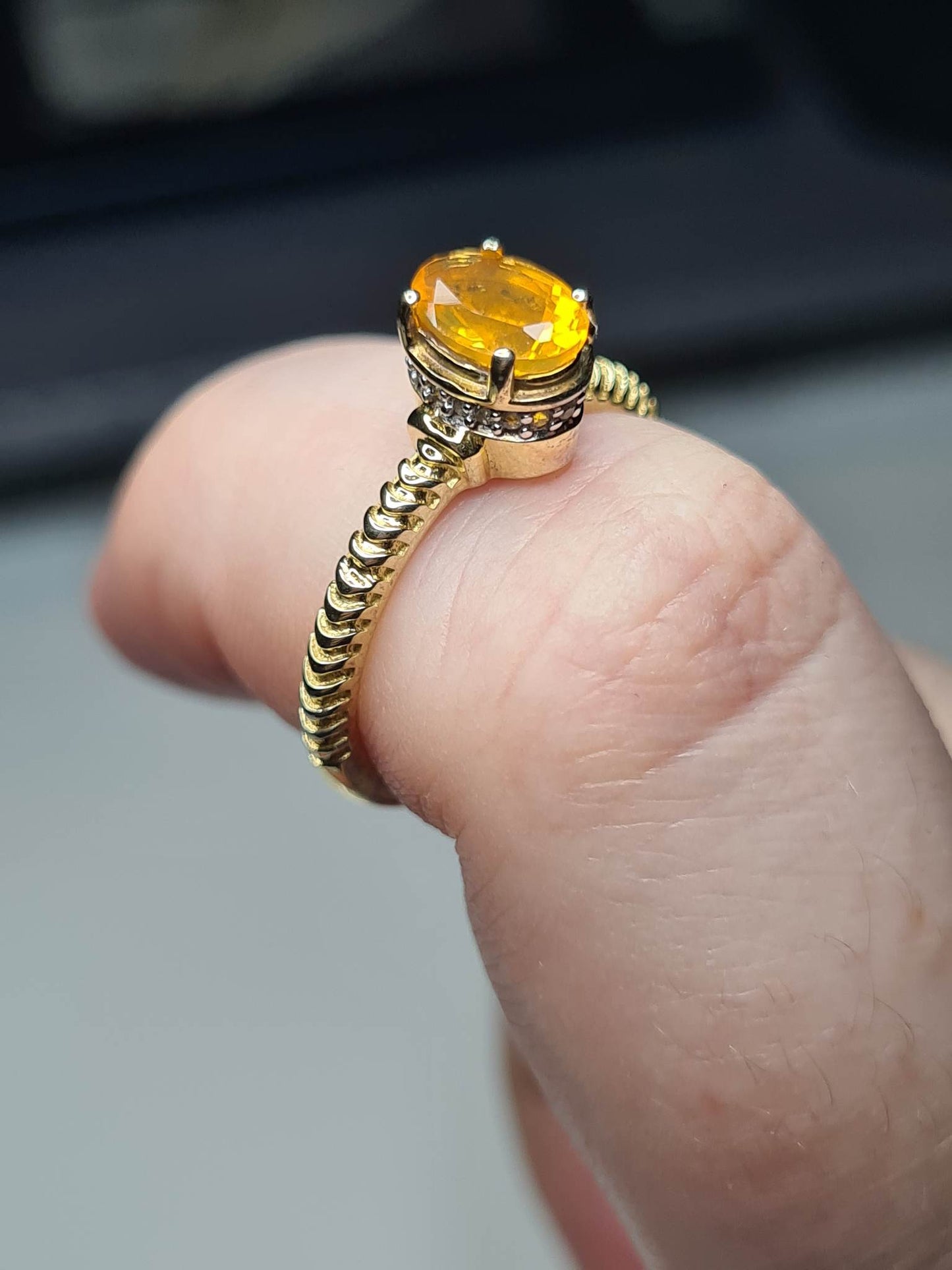 Art Deco Fire Opal And Zircon Ring Sterling Silver Gold Overlay SIZE M