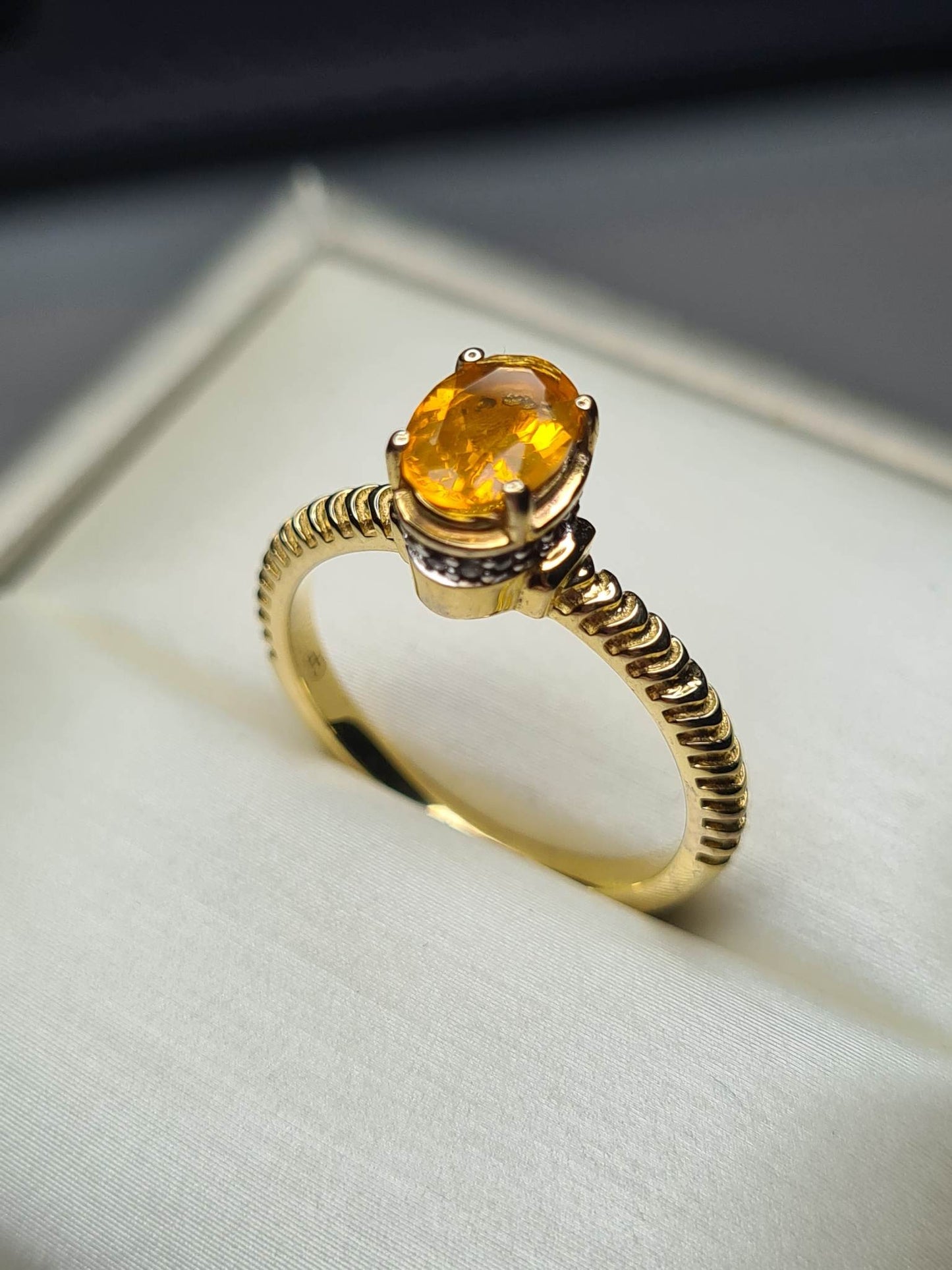 Art Deco Fire Opal And Zircon Ring Sterling Silver Gold Overlay SIZE M