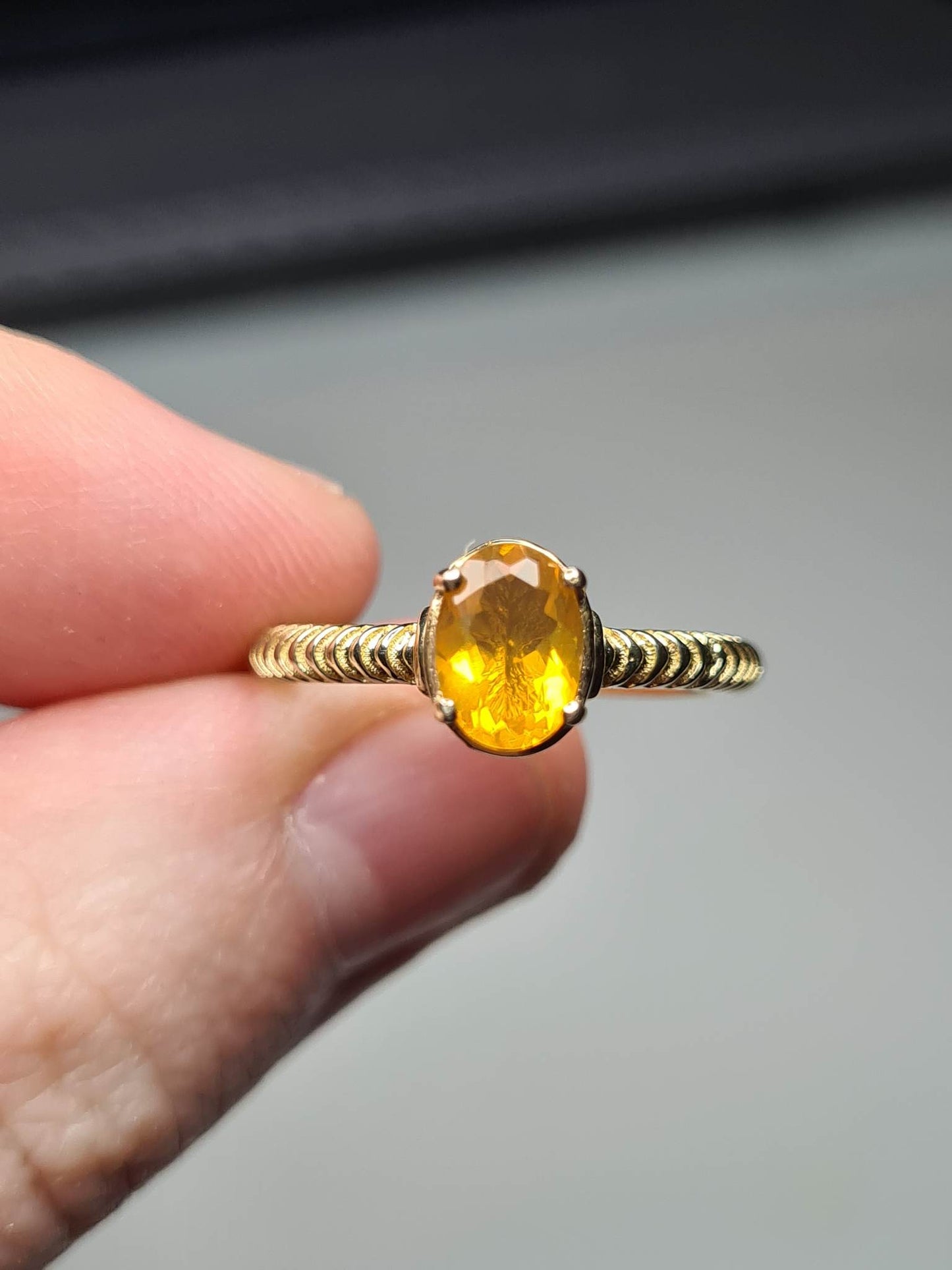 Art Deco Fire Opal And Zircon Ring Sterling Silver Gold Overlay SIZE M