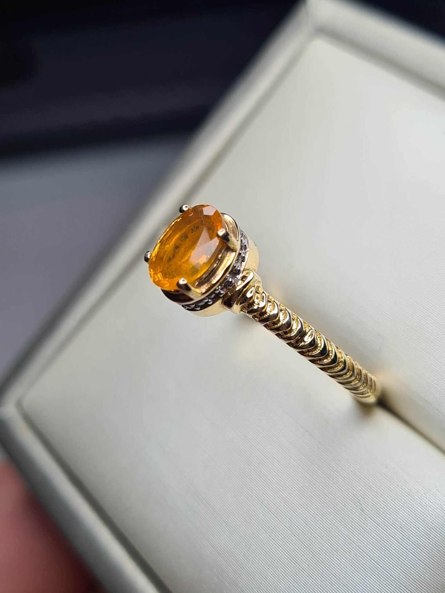 Art Deco Fire Opal And Zircon Ring Sterling Silver Gold Overlay SIZE M