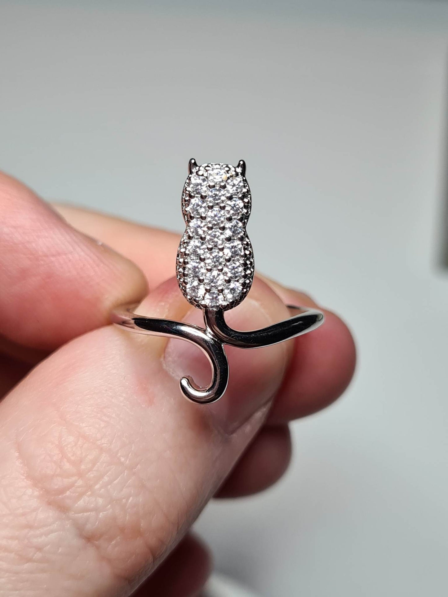 Simulated Diamond Cat Ring 925 Sterling Silver SIZE M