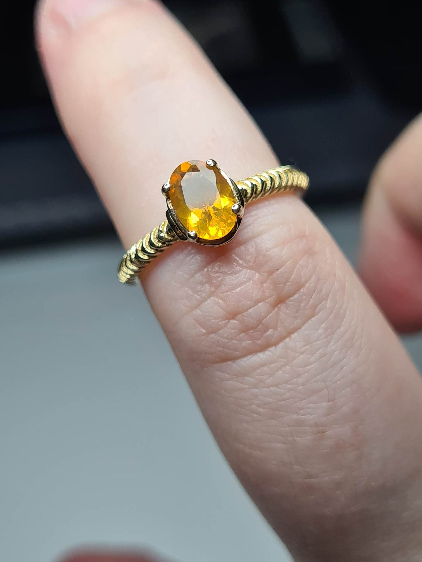 Art Deco Fire Opal And Zircon Ring Sterling Silver Gold Overlay SIZE M