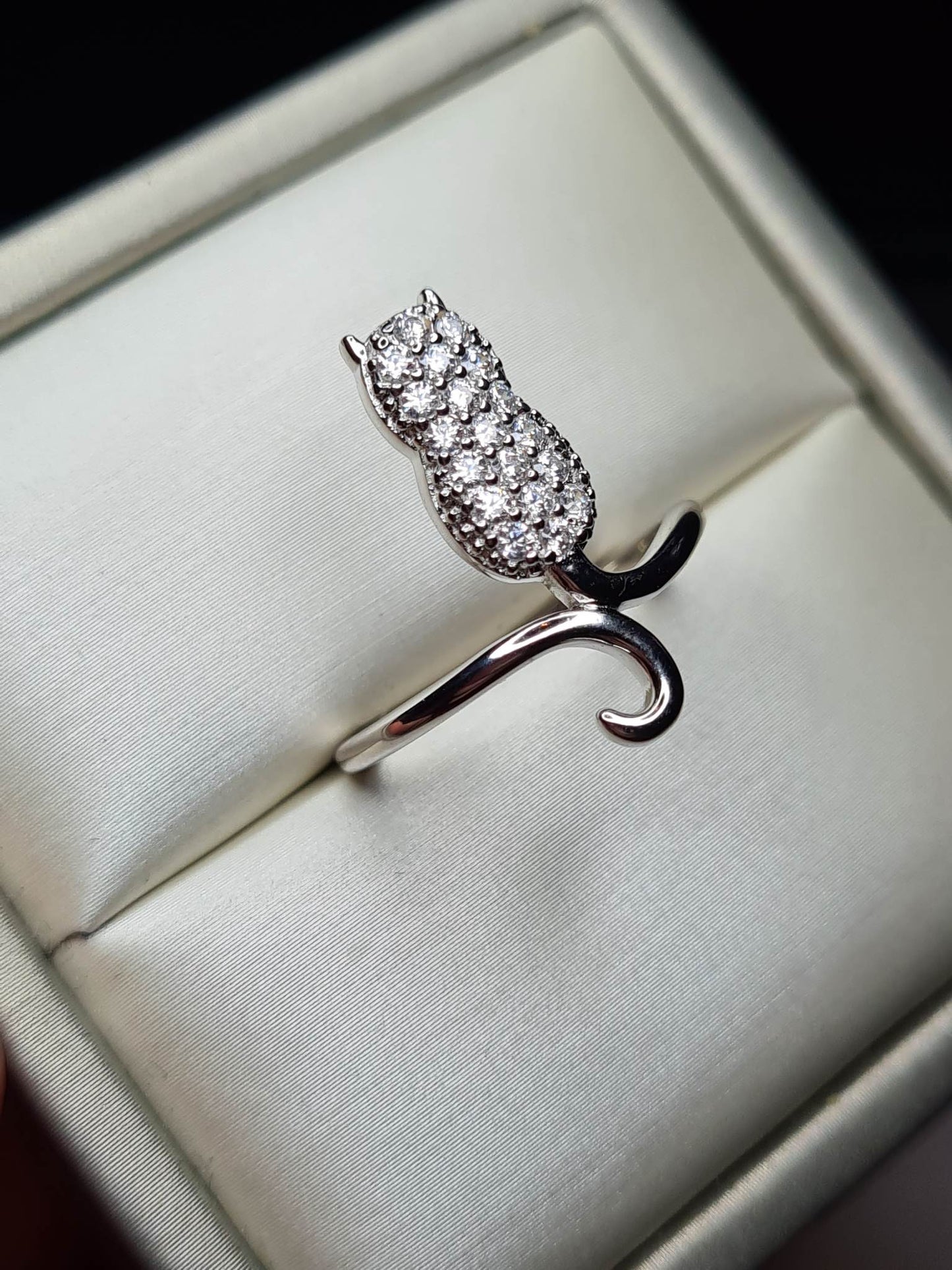 Simulated Diamond Cat Ring 925 Sterling Silver SIZE M