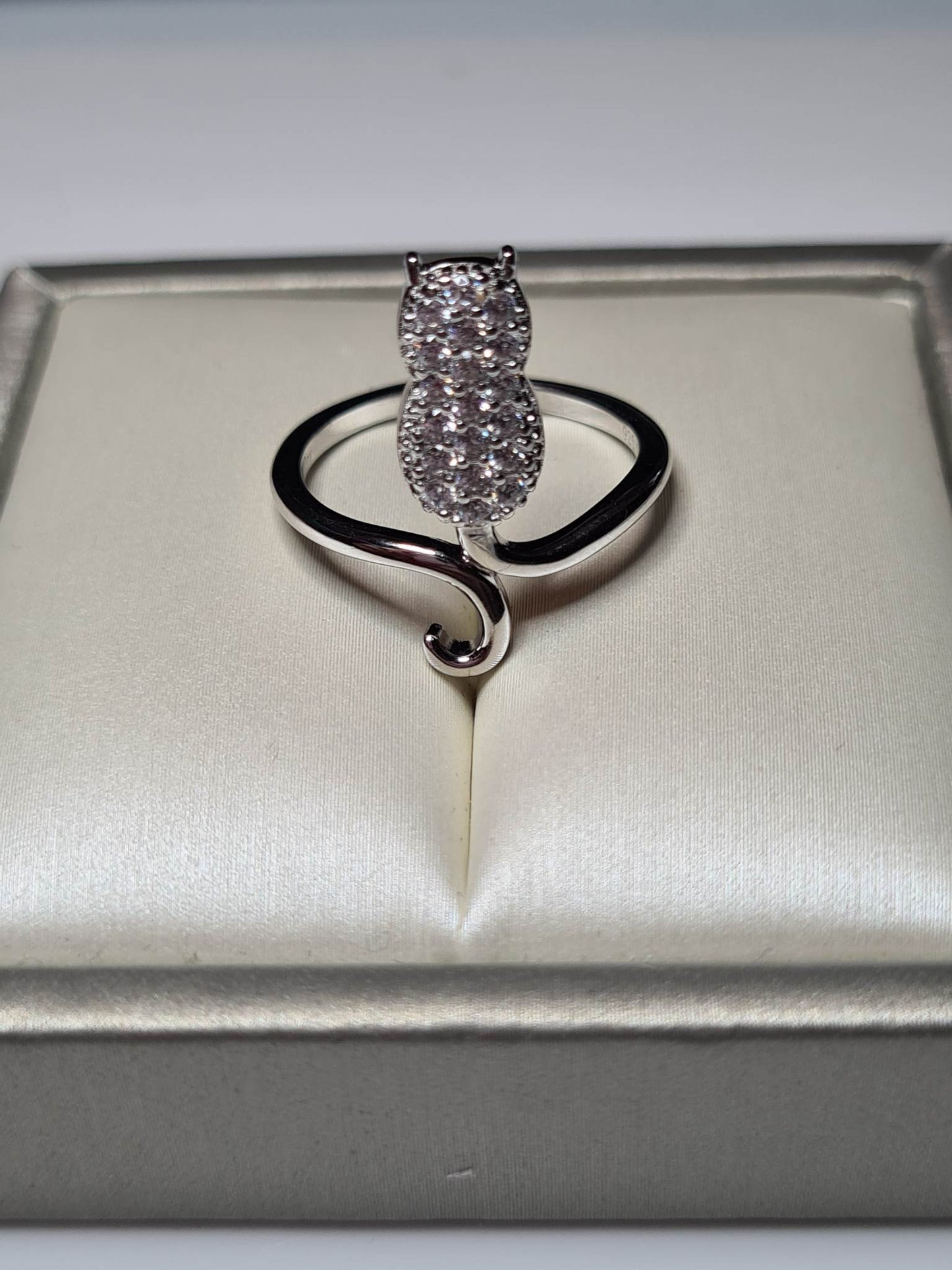Simulated Diamond Cat Ring 925 Sterling Silver SIZE M